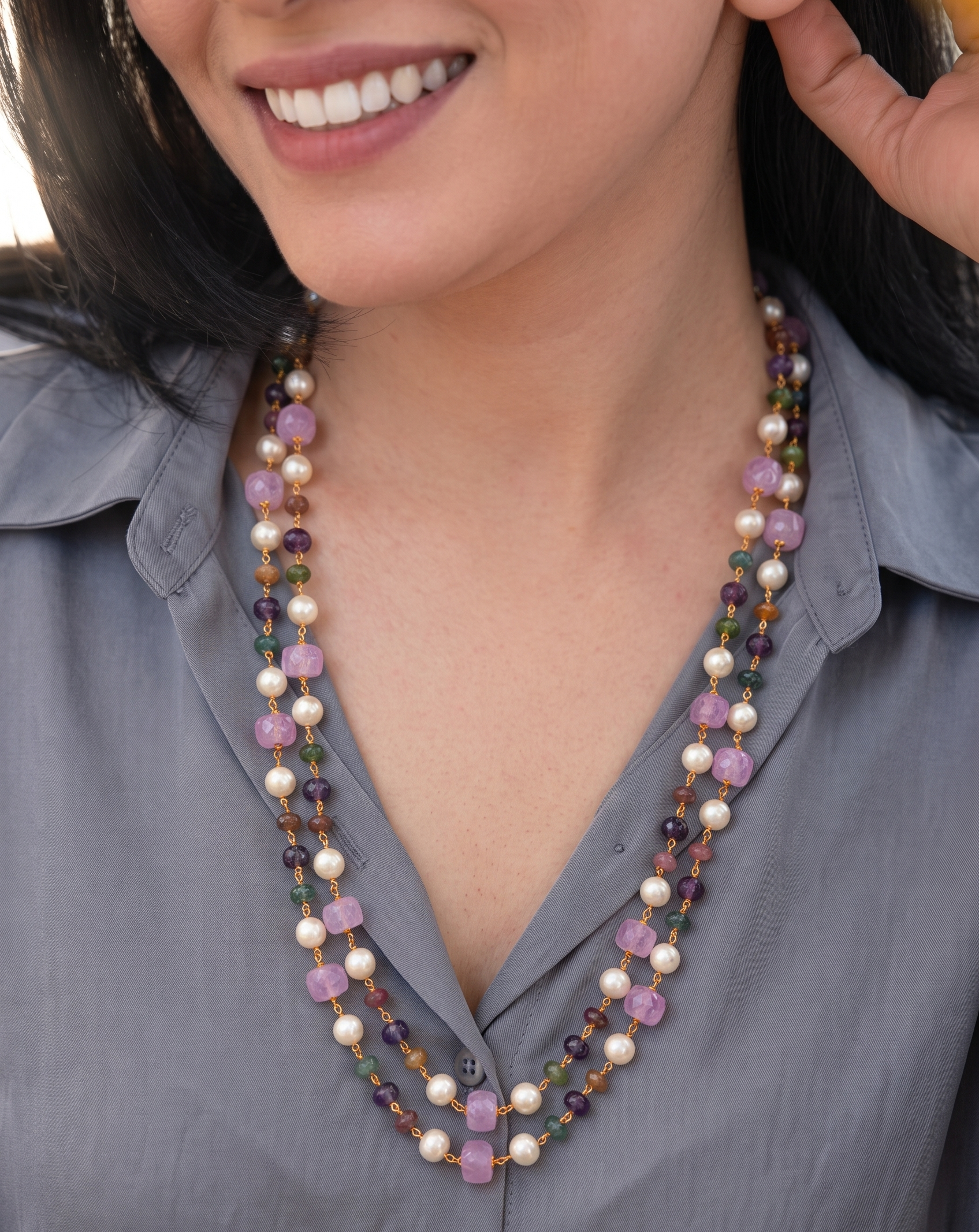 Tulani Light Purple Stone Necklace Mala