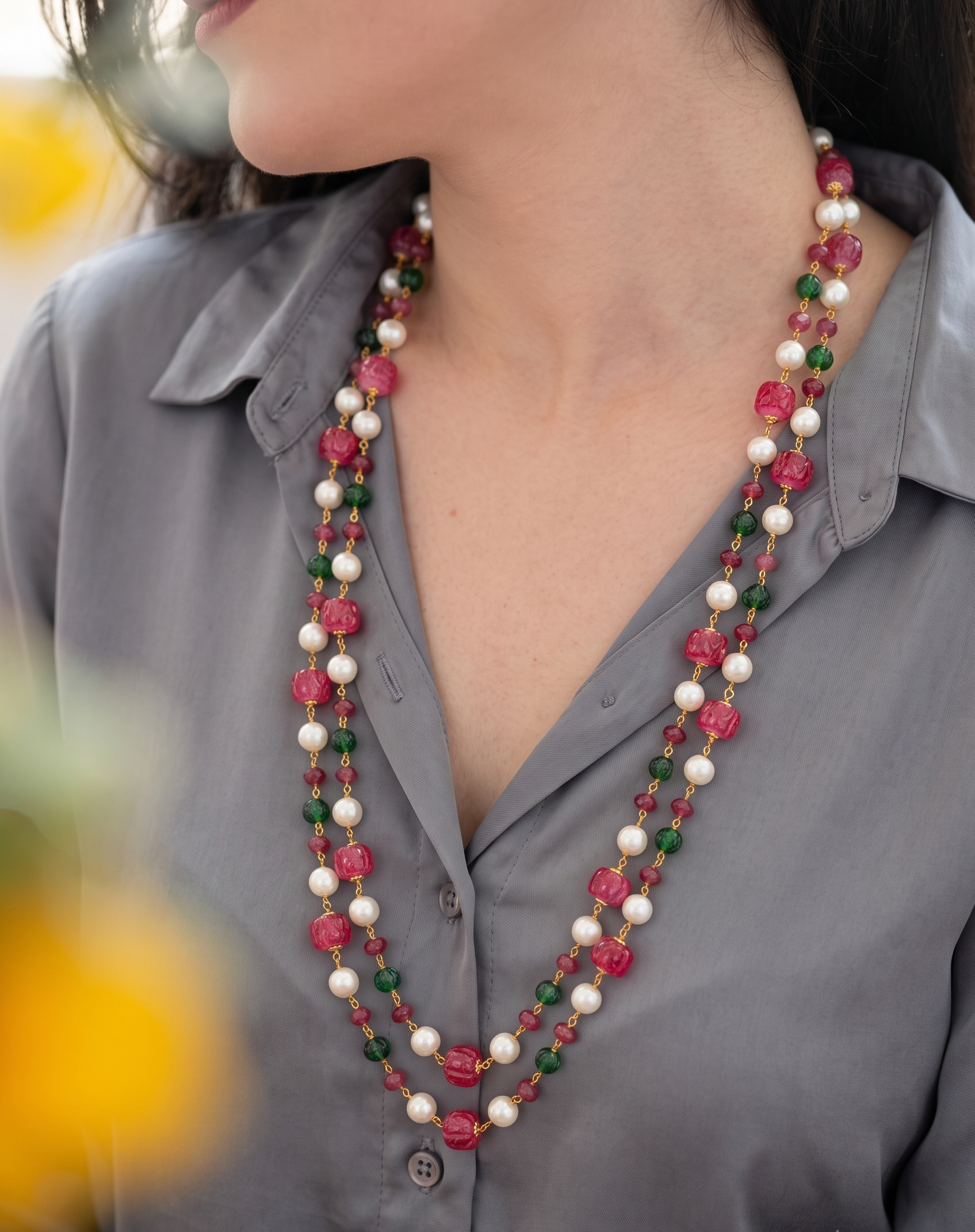 Elle Red Stone Necklace Mala