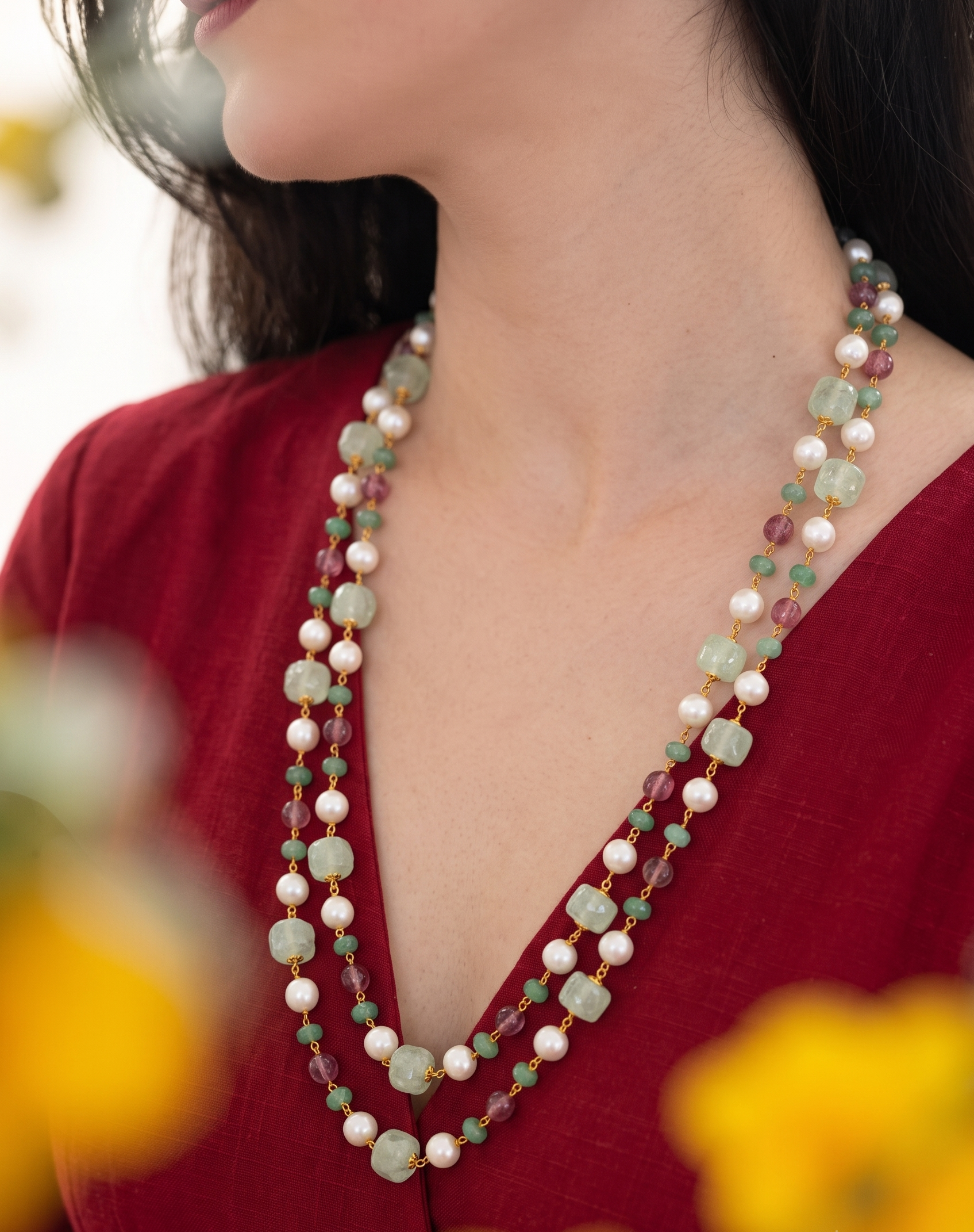 Asila Light Green Stone Necklace Mala