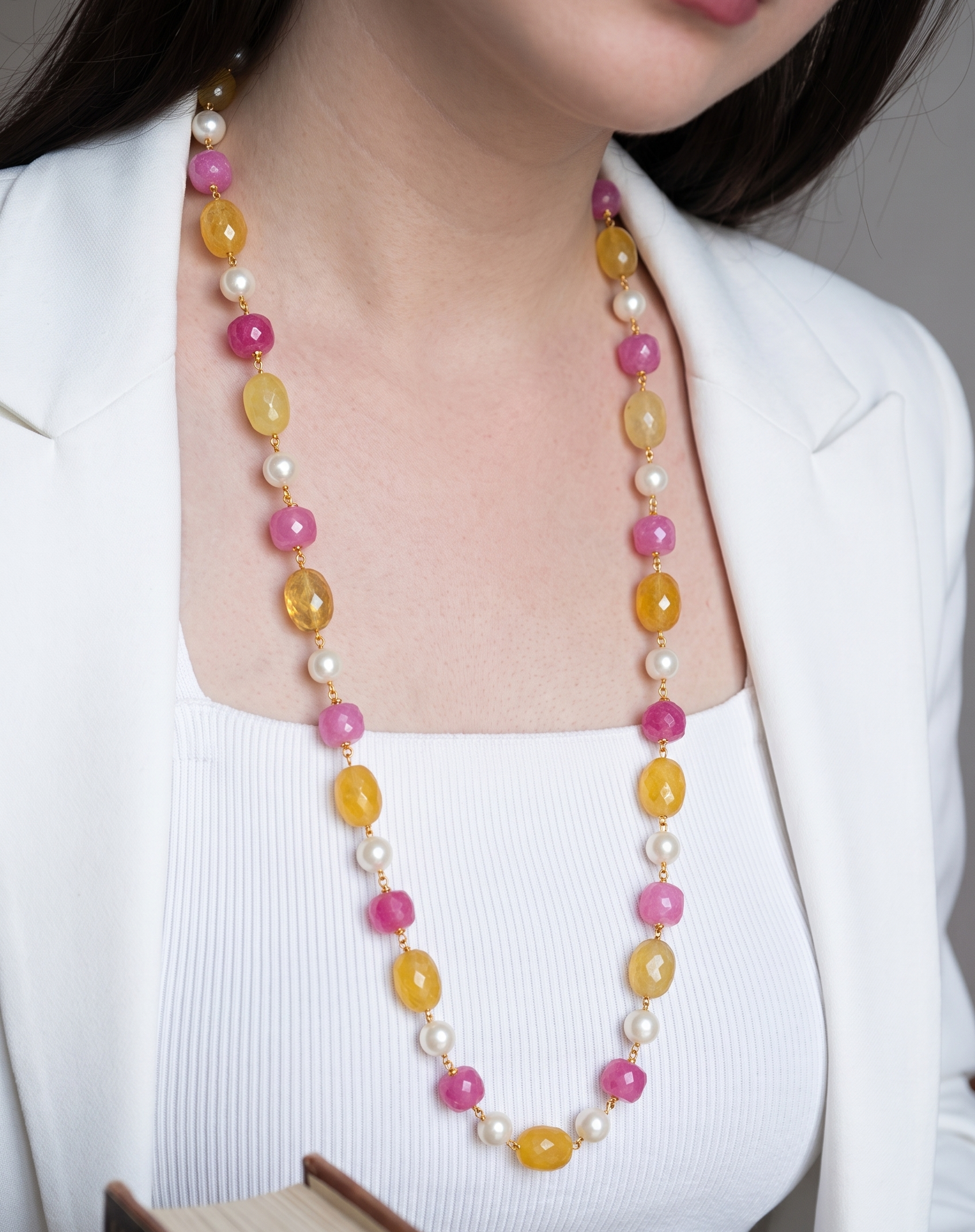 Jannat Yellow Pink Stone Necklace Mala