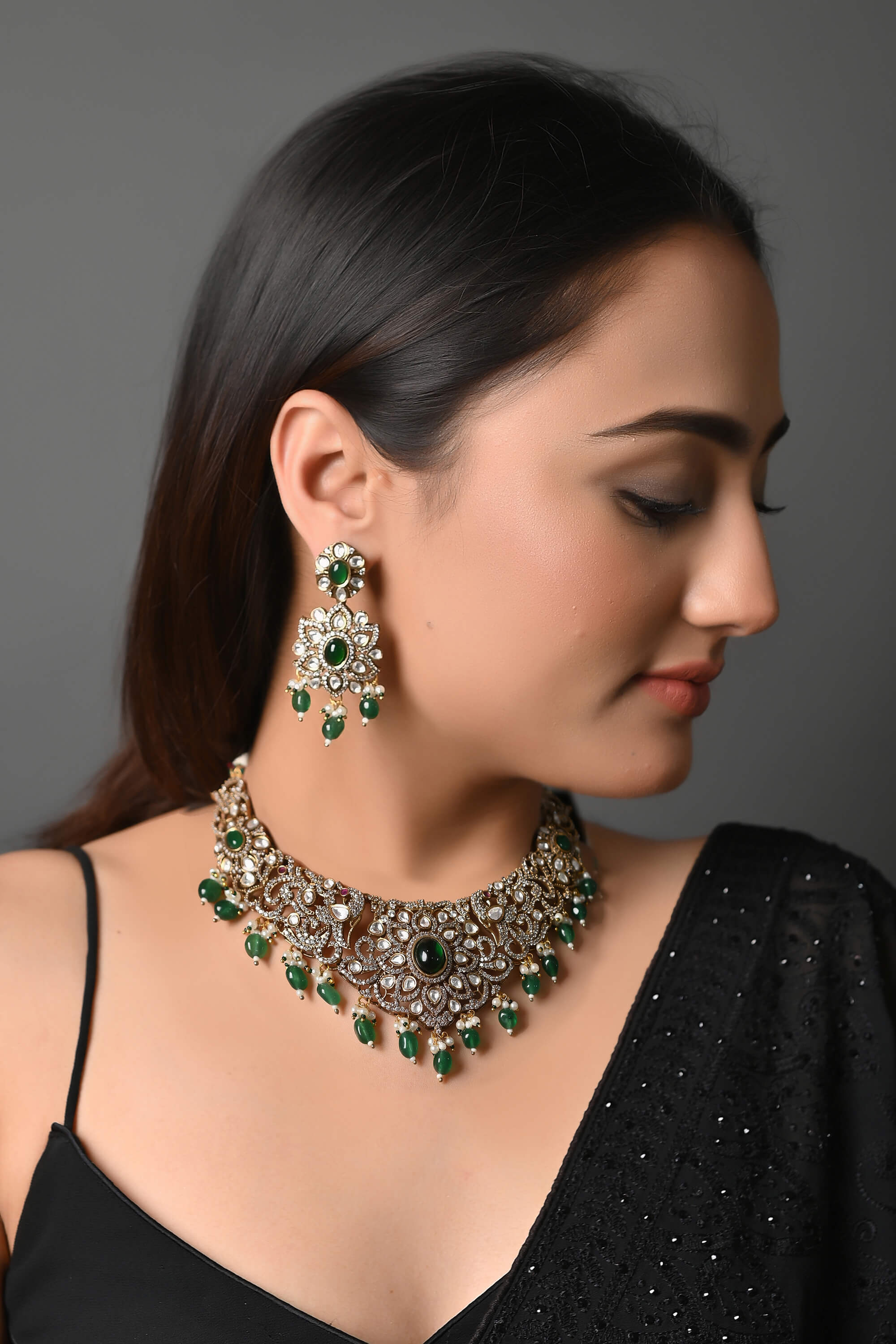 Kundan Polki Bridal Necklace Set With Earrings