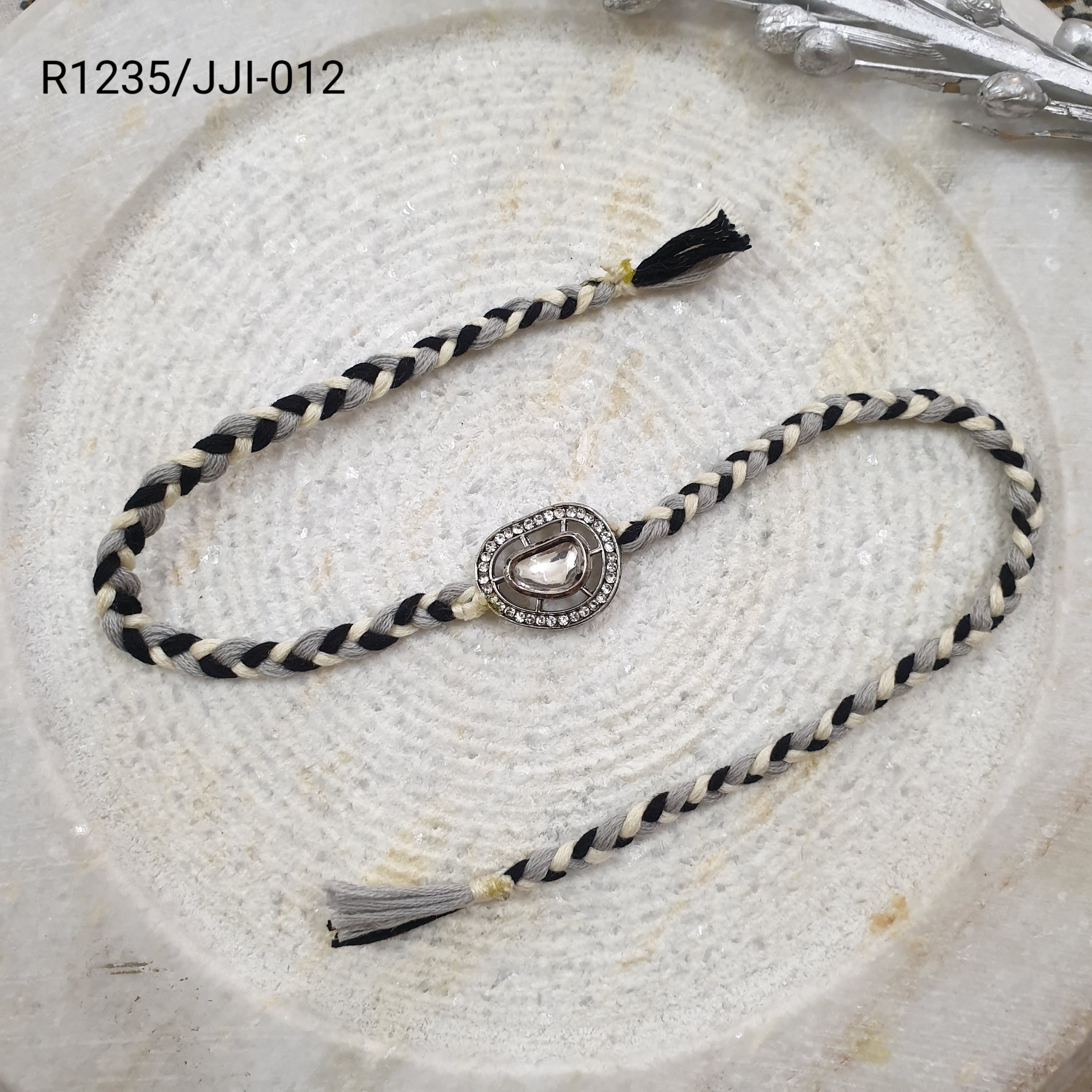 Oxidised Kundan Polki Rakhi