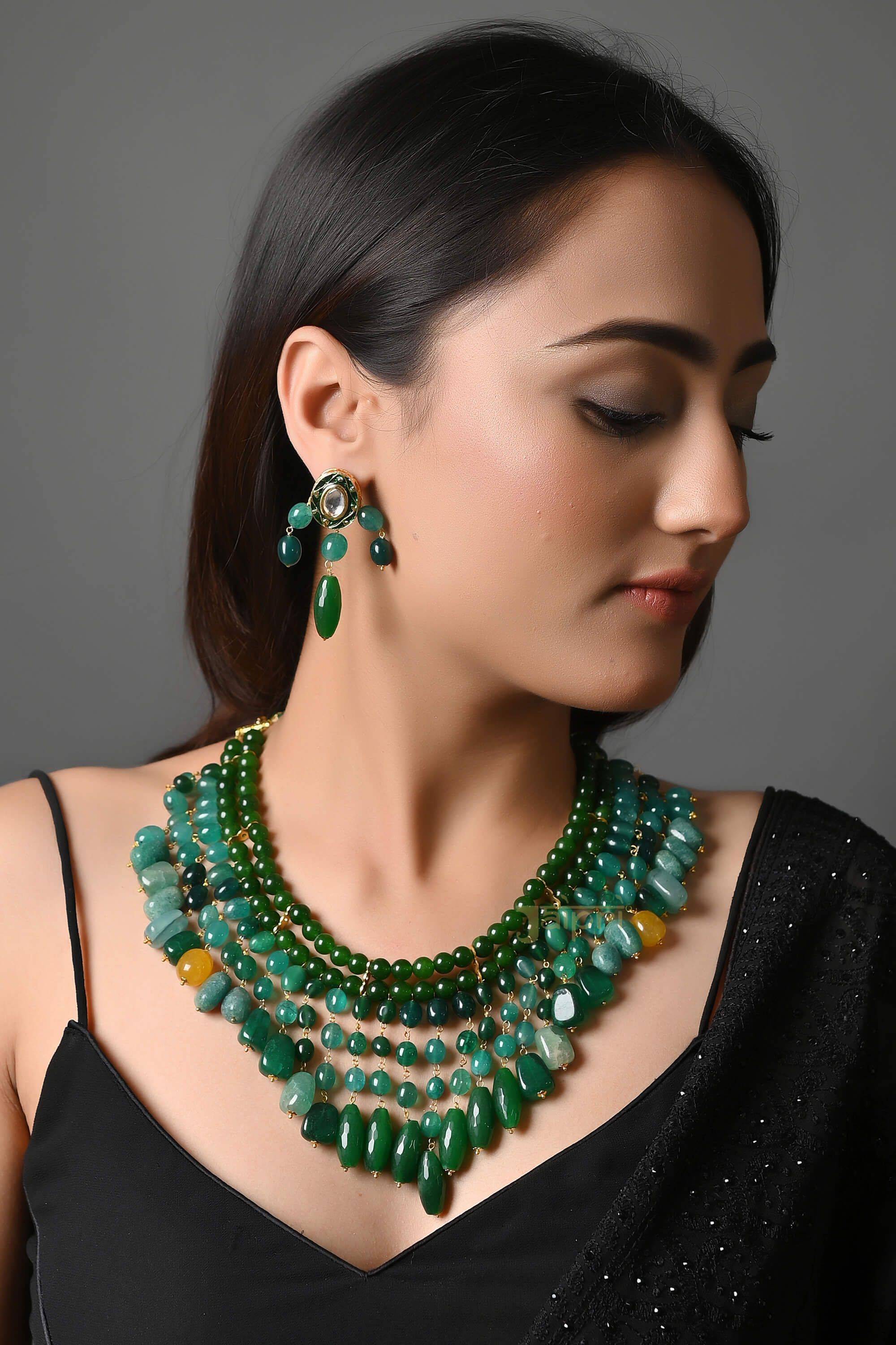 Designer Fusion Stone Necklace With Earrings
