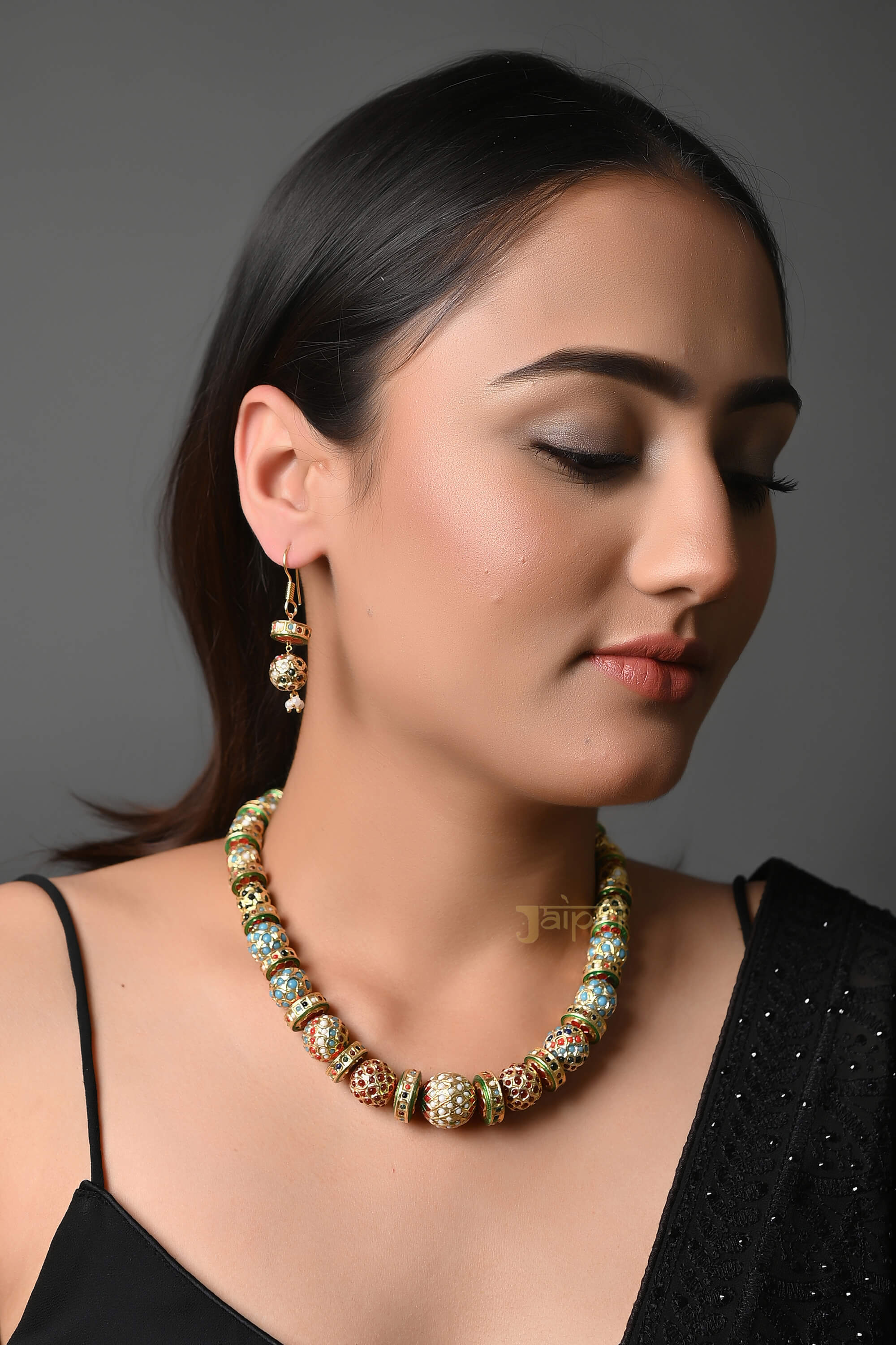 Designer Multicolor Stone Jadau Beads Necklace