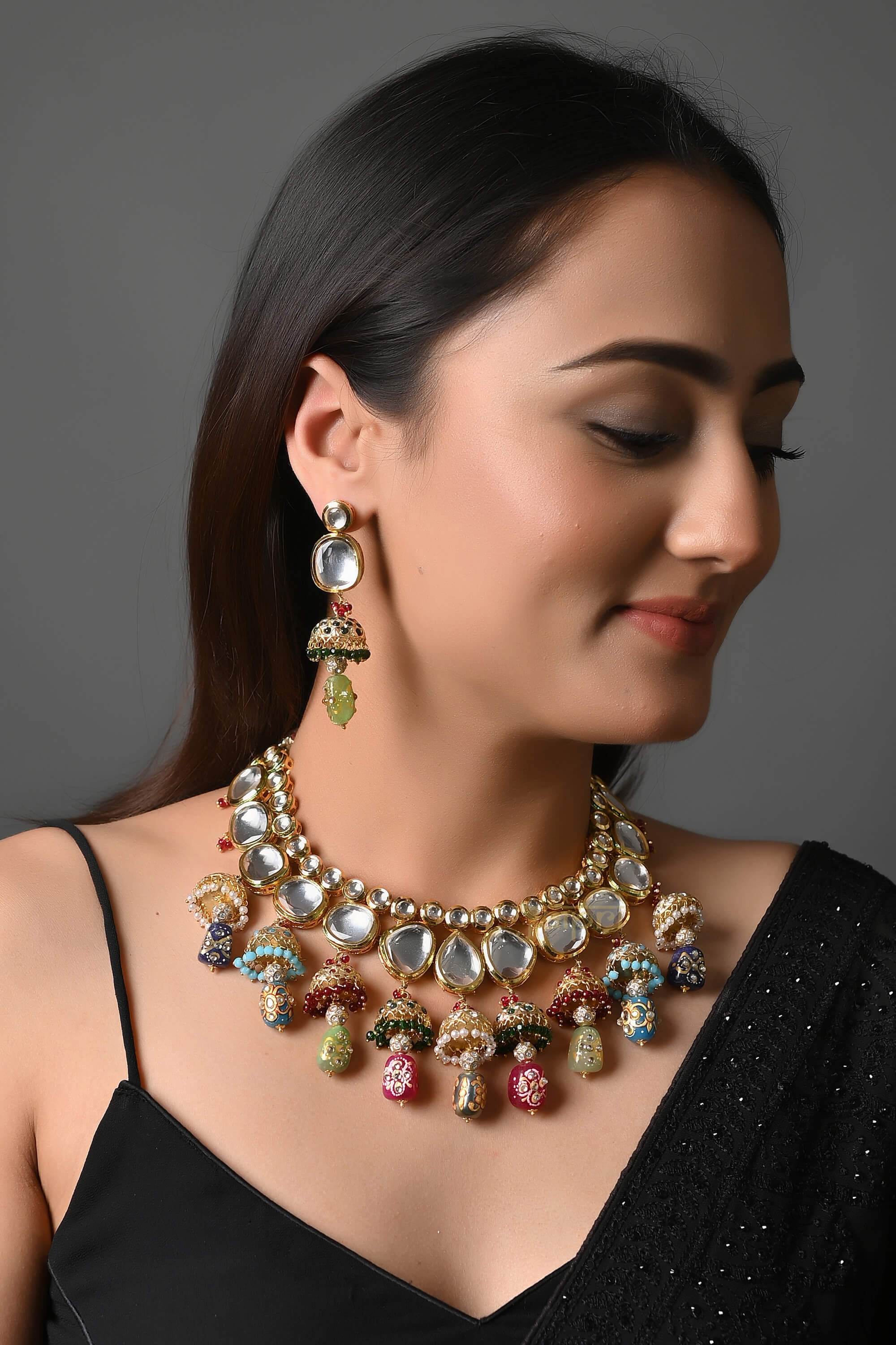 Kundan Polki Jhumki Necklace Set