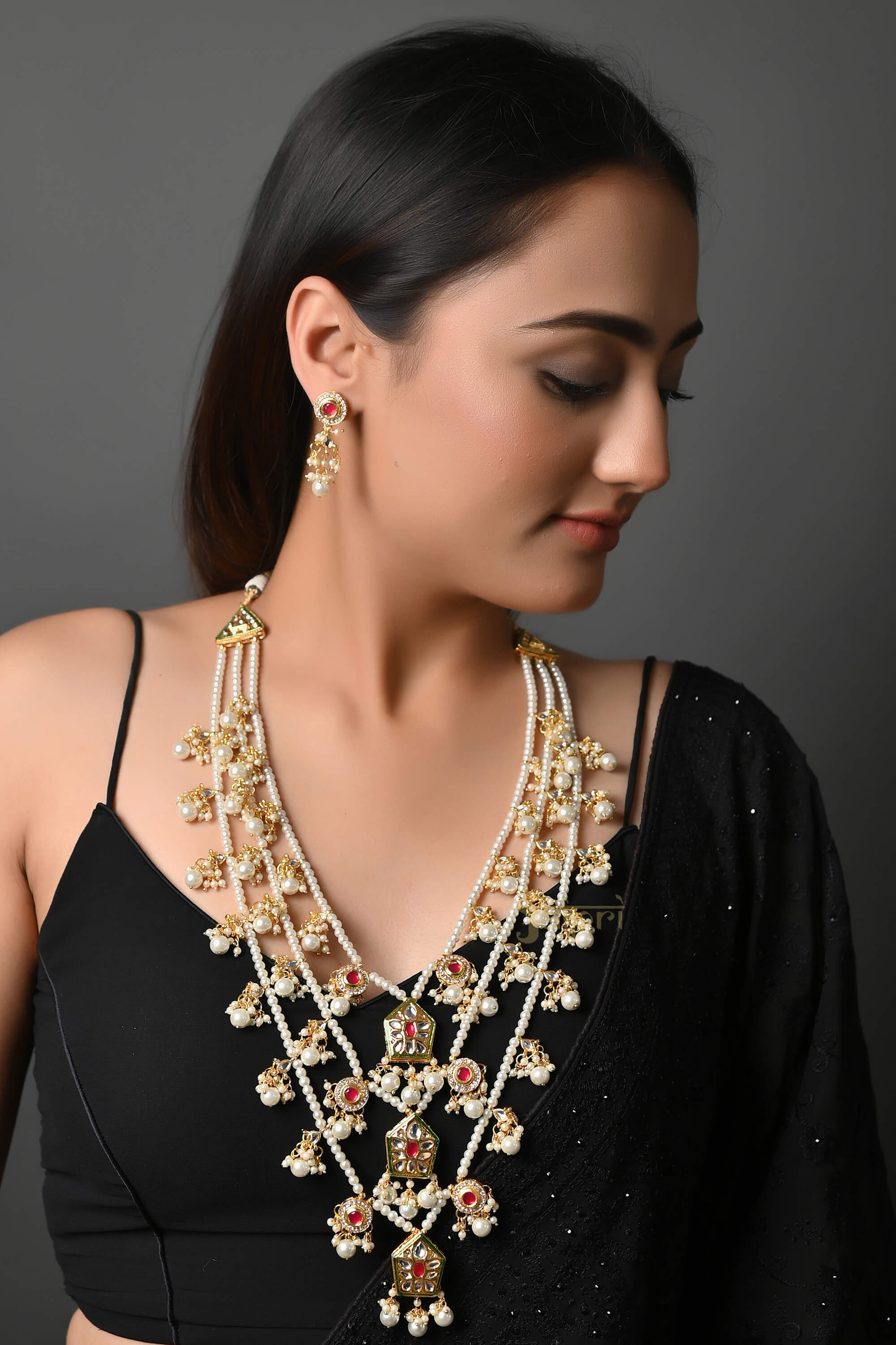 Kundan Pearl Rani Haar Necklace Set – Jaipri - Main Image