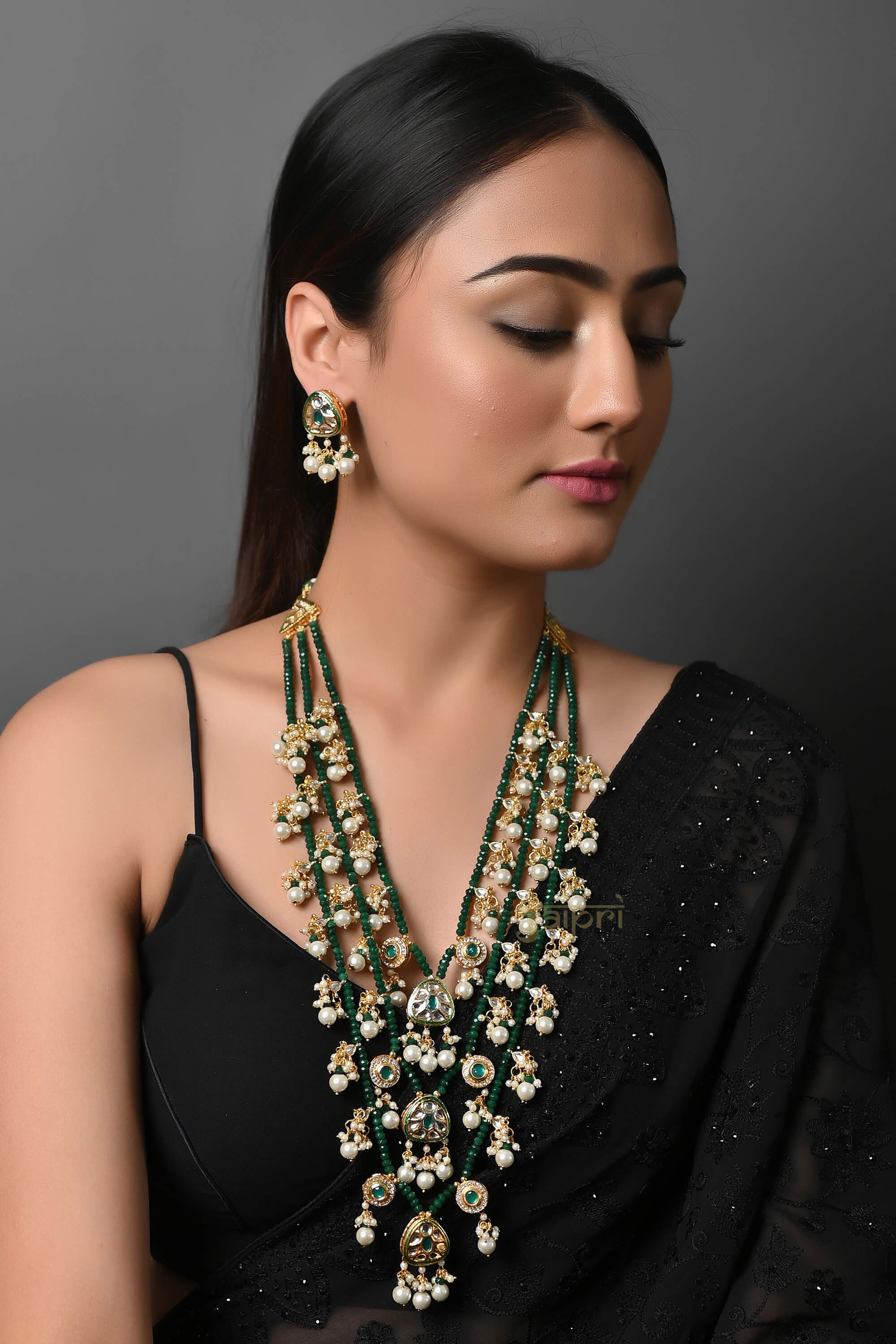 Kundan Green Beaded Rani Haar Necklace – Jaipri1