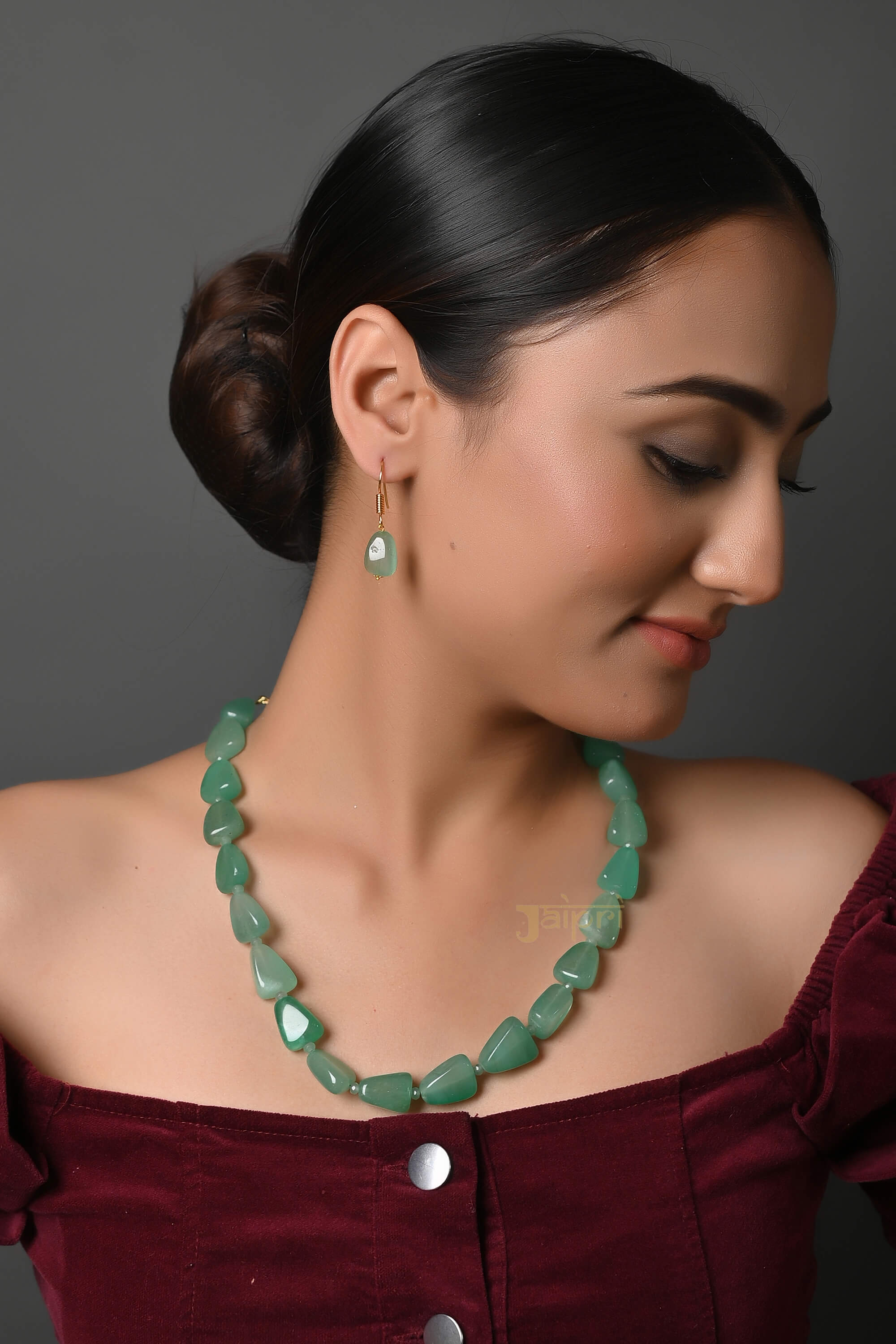 Stone Beads Dainty Necklace With Earrings