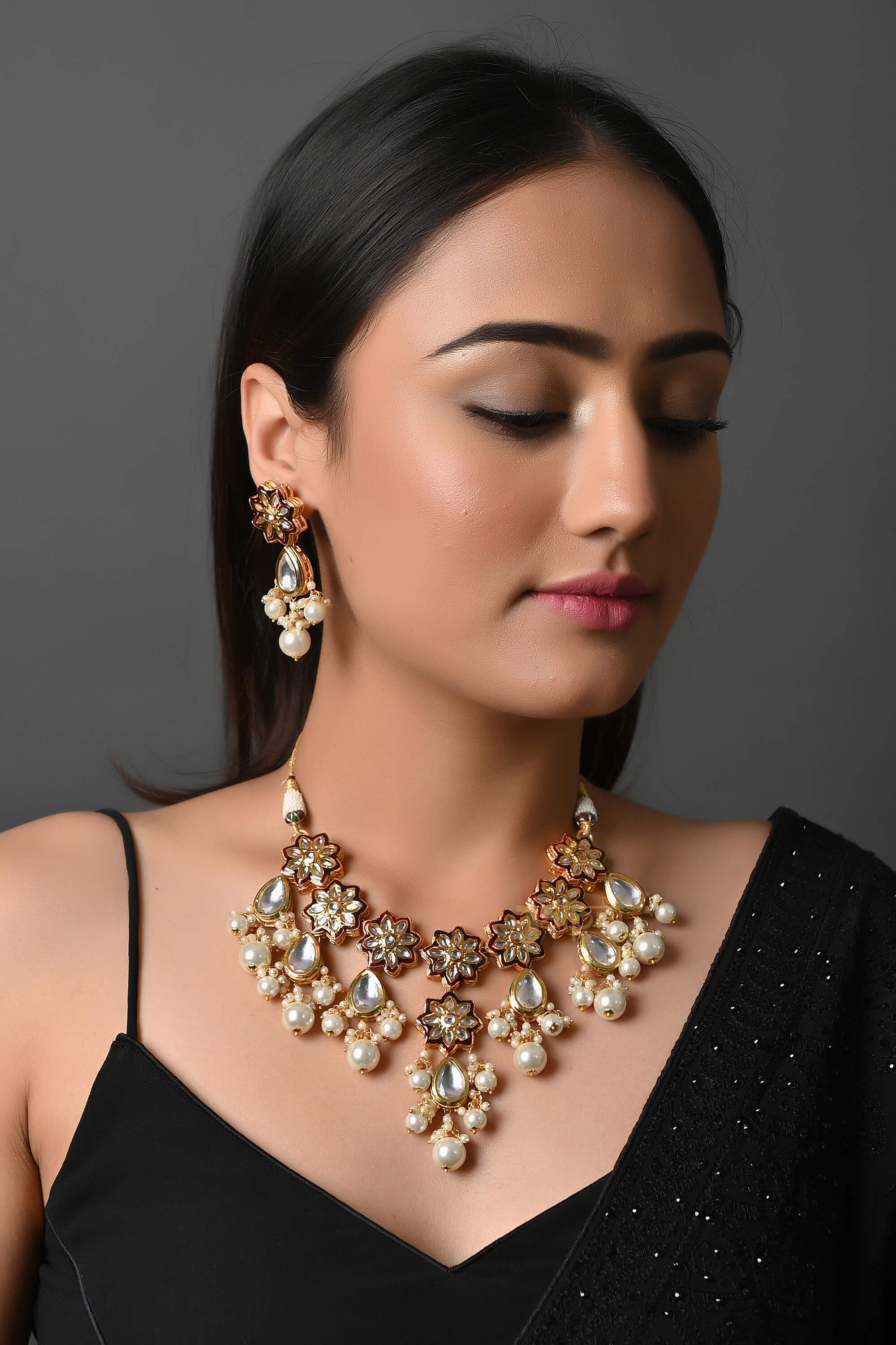 Kundan Meenakari Pearl Beaded Necklace Set