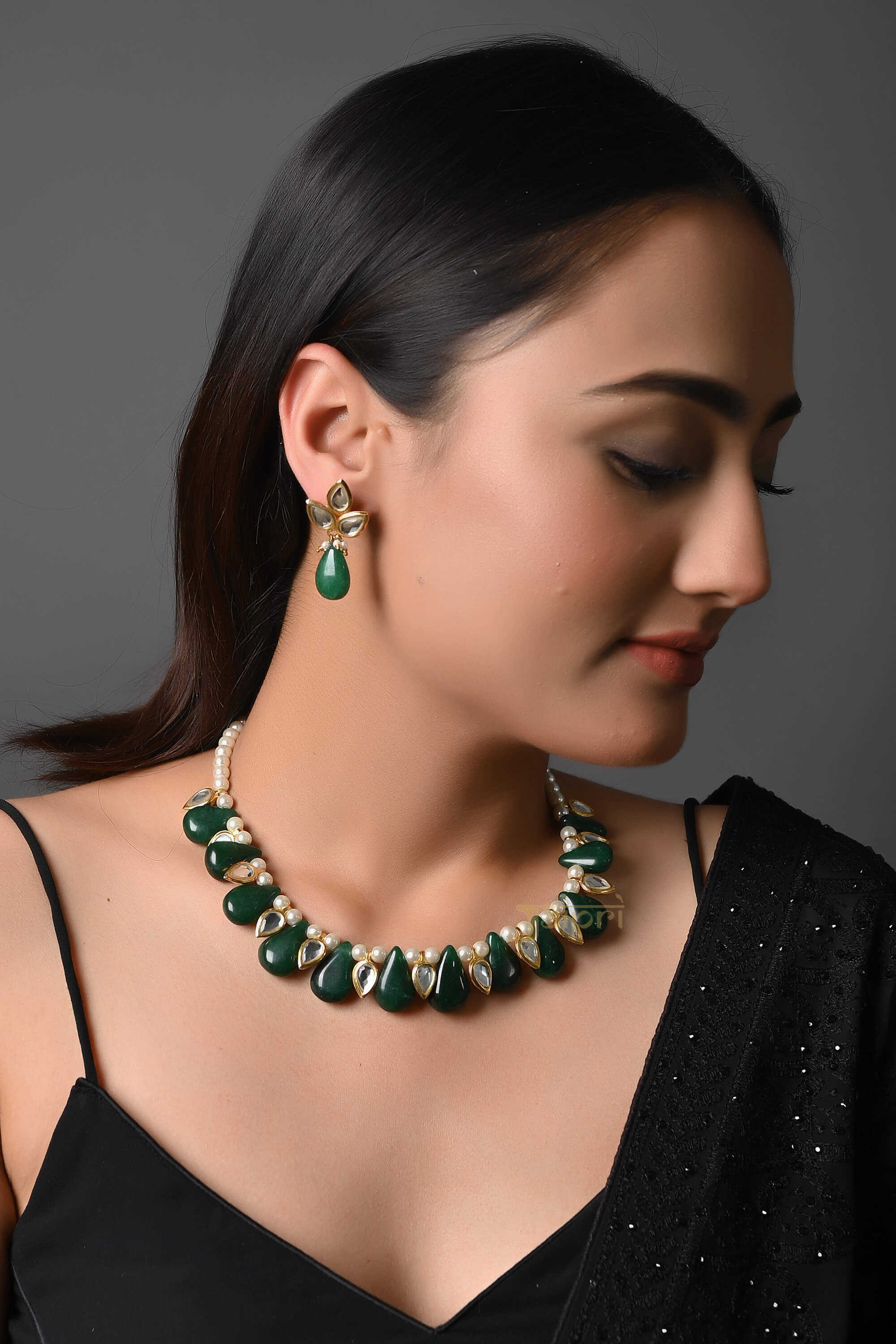 Kundan Stone Necklace Set With Earrings