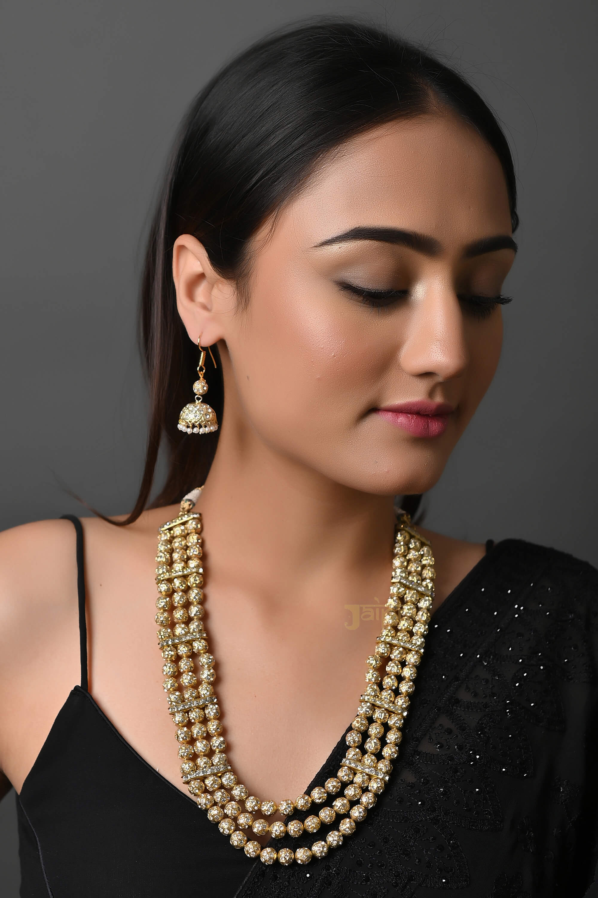 Jadau White Stone Handmade Traditional Beads Necklace Set