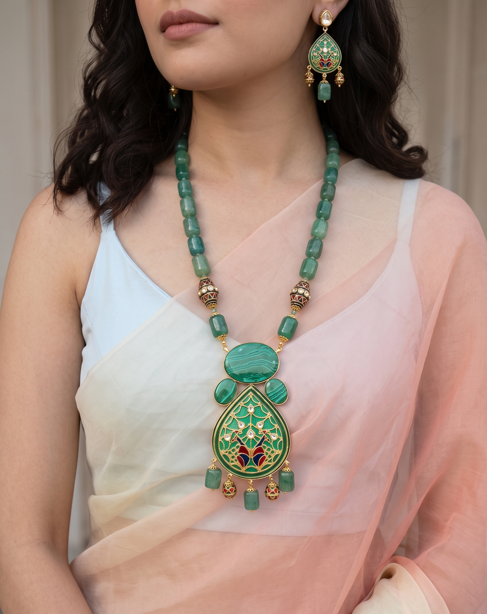 Chandrika Green Fusion Pendant Necklace