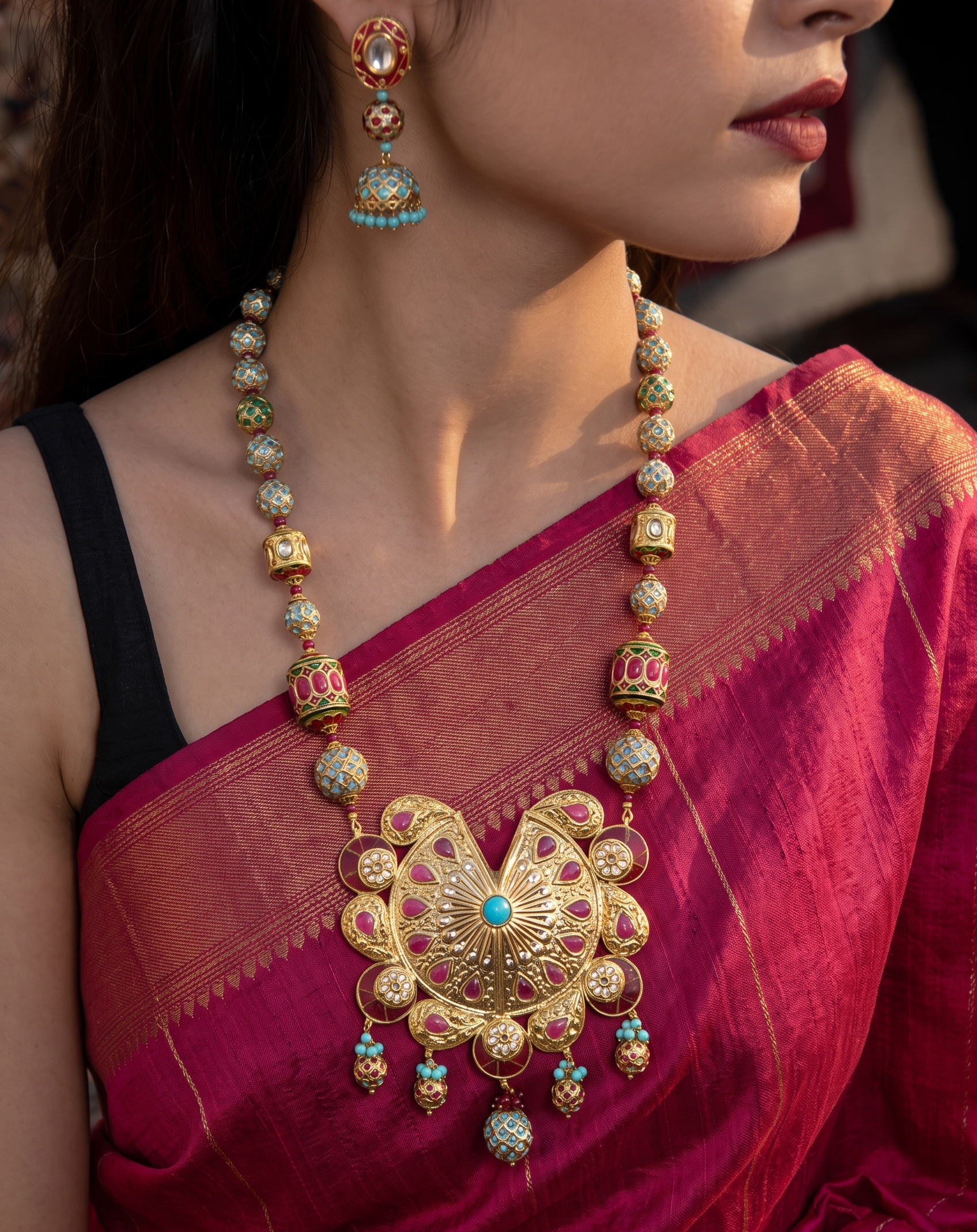 Ivanshi Turquoise Jadau Pendant Necklace
