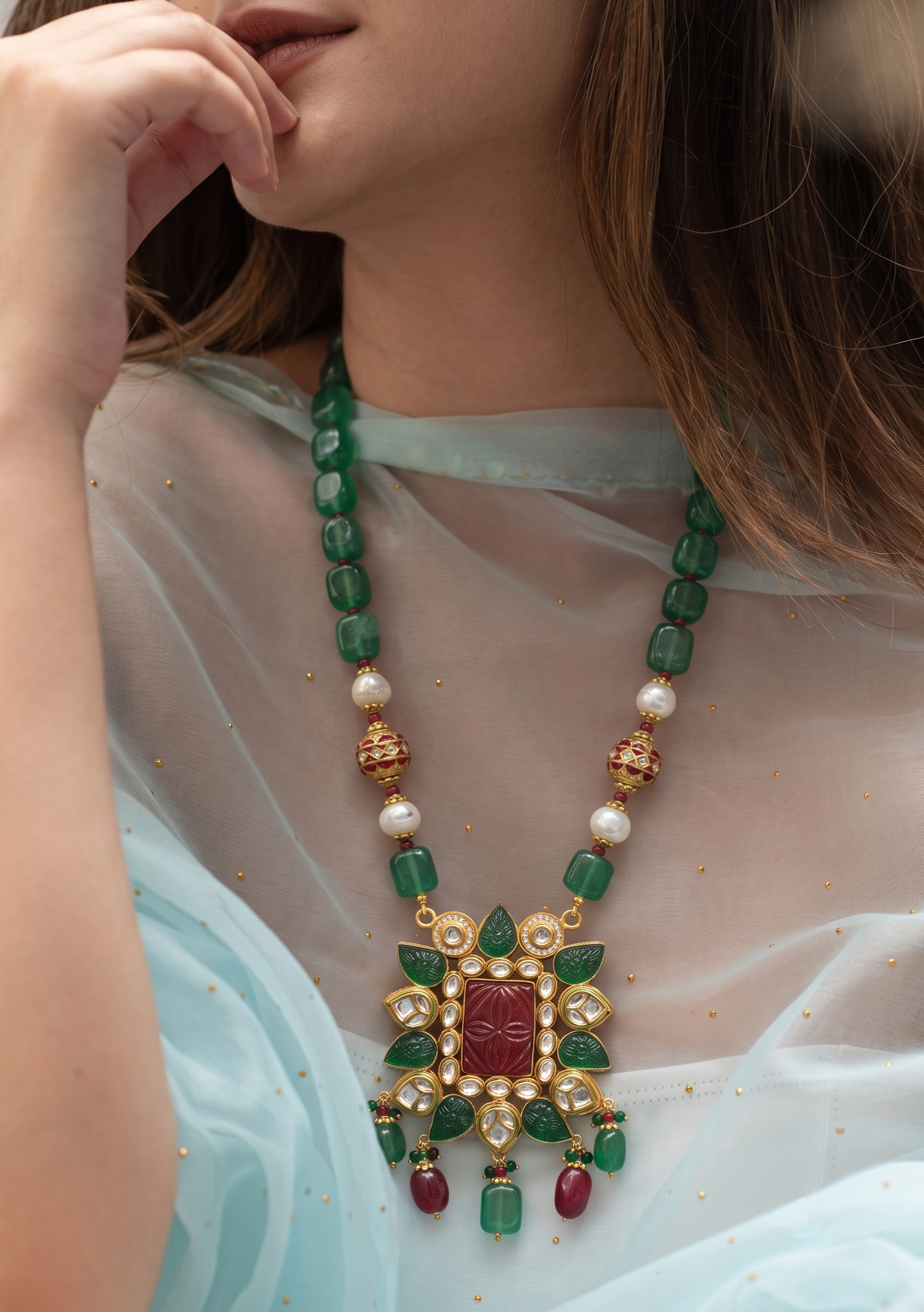 Aisha Kundan Fusion Pendant Necklace