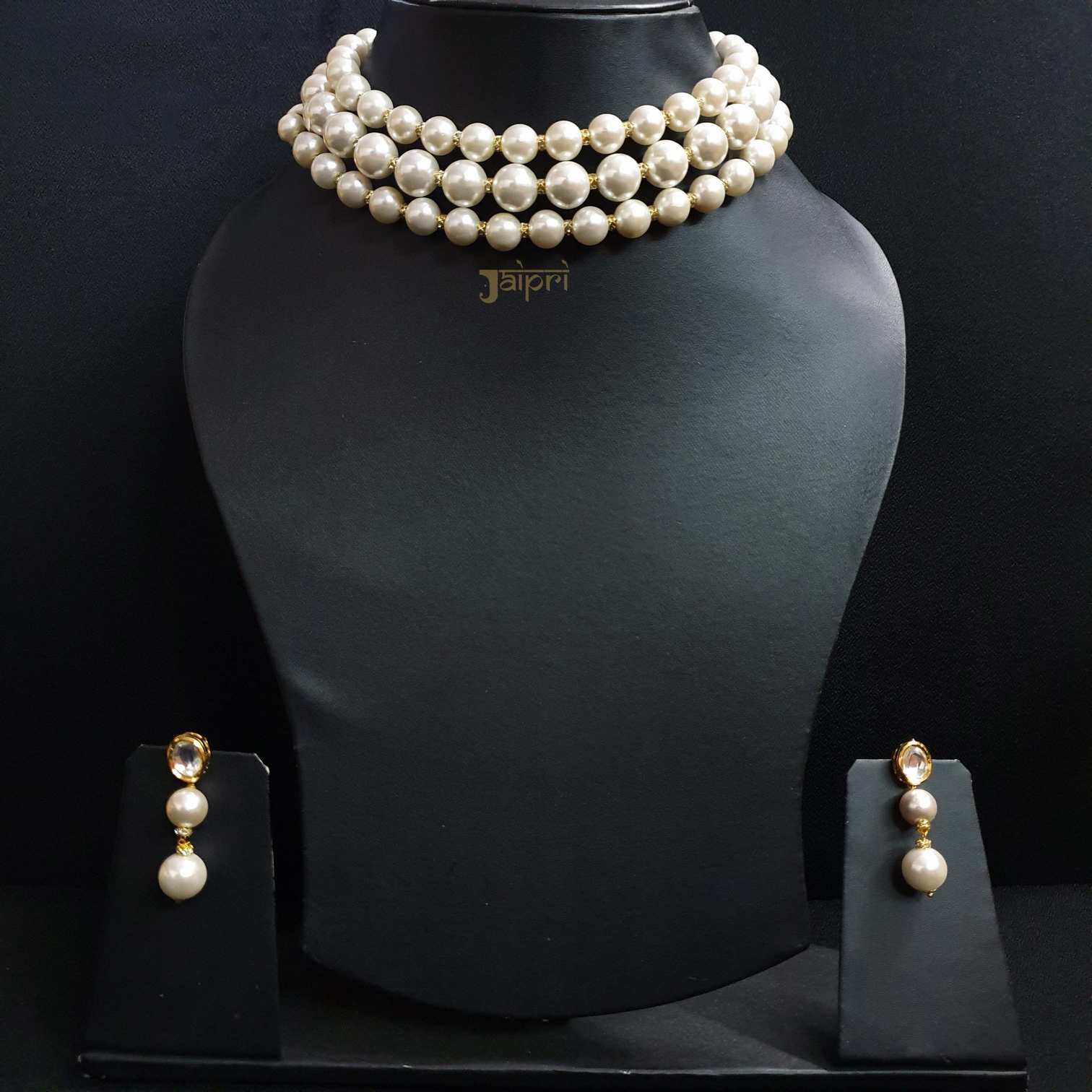 Adorable Pearl Beads Stone Choker With Earrings