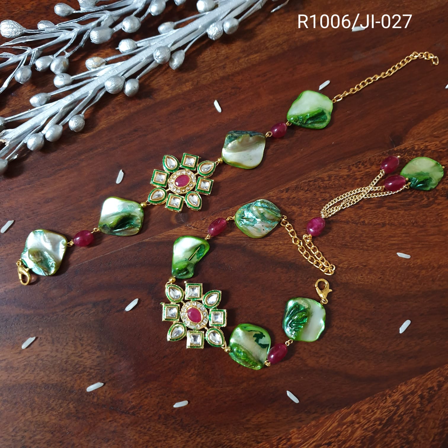 Green Kundan Rakhi For Bhaiya Bhabhi For Rakshabandhan