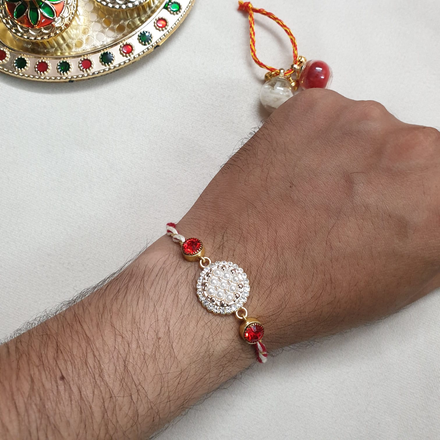 Red Stone Rakhi For Brother