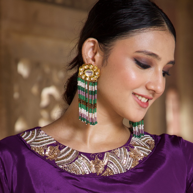 Kundan Beaded Long Earrings