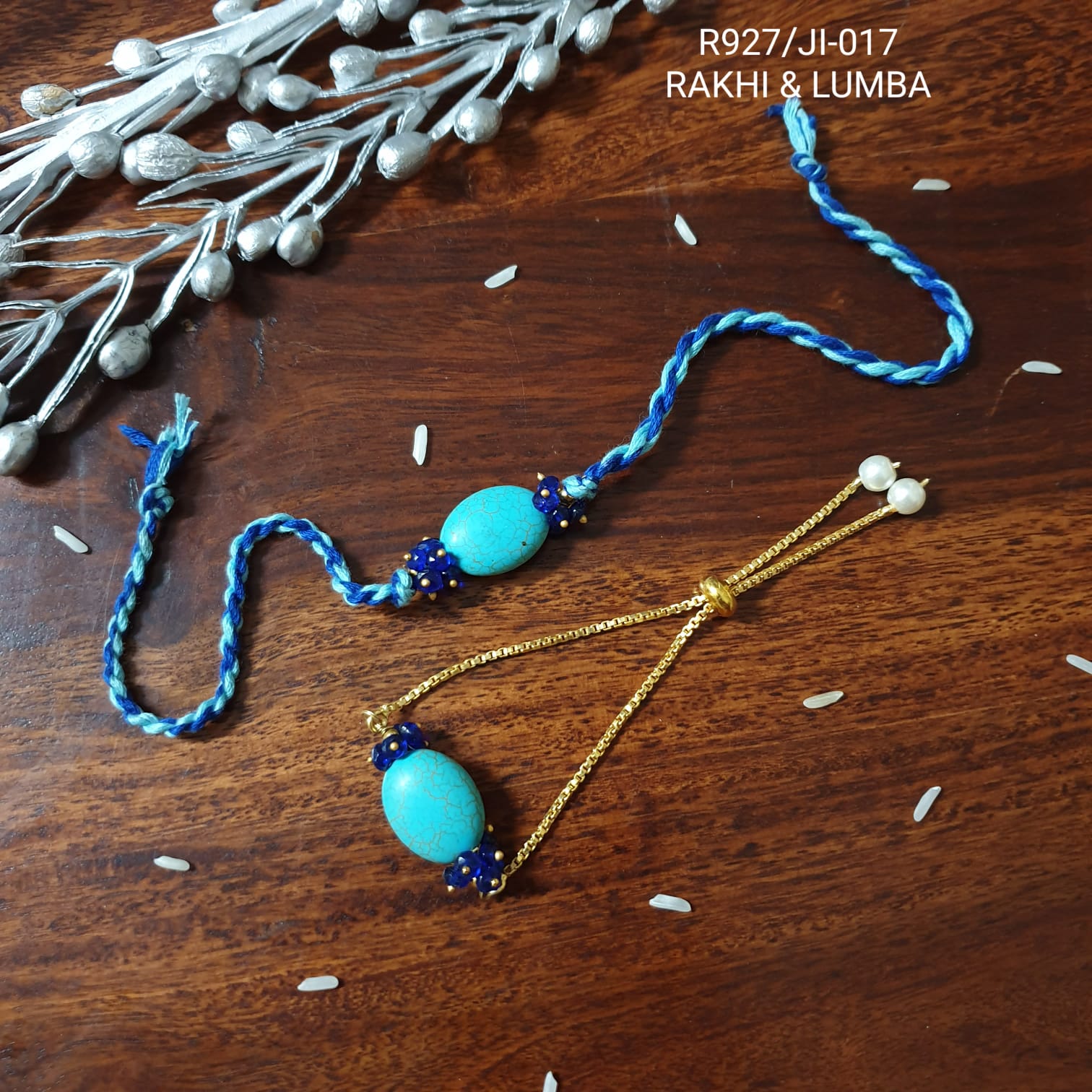 Turquoise Beaded Bhaiya Bhabhi Rakhi