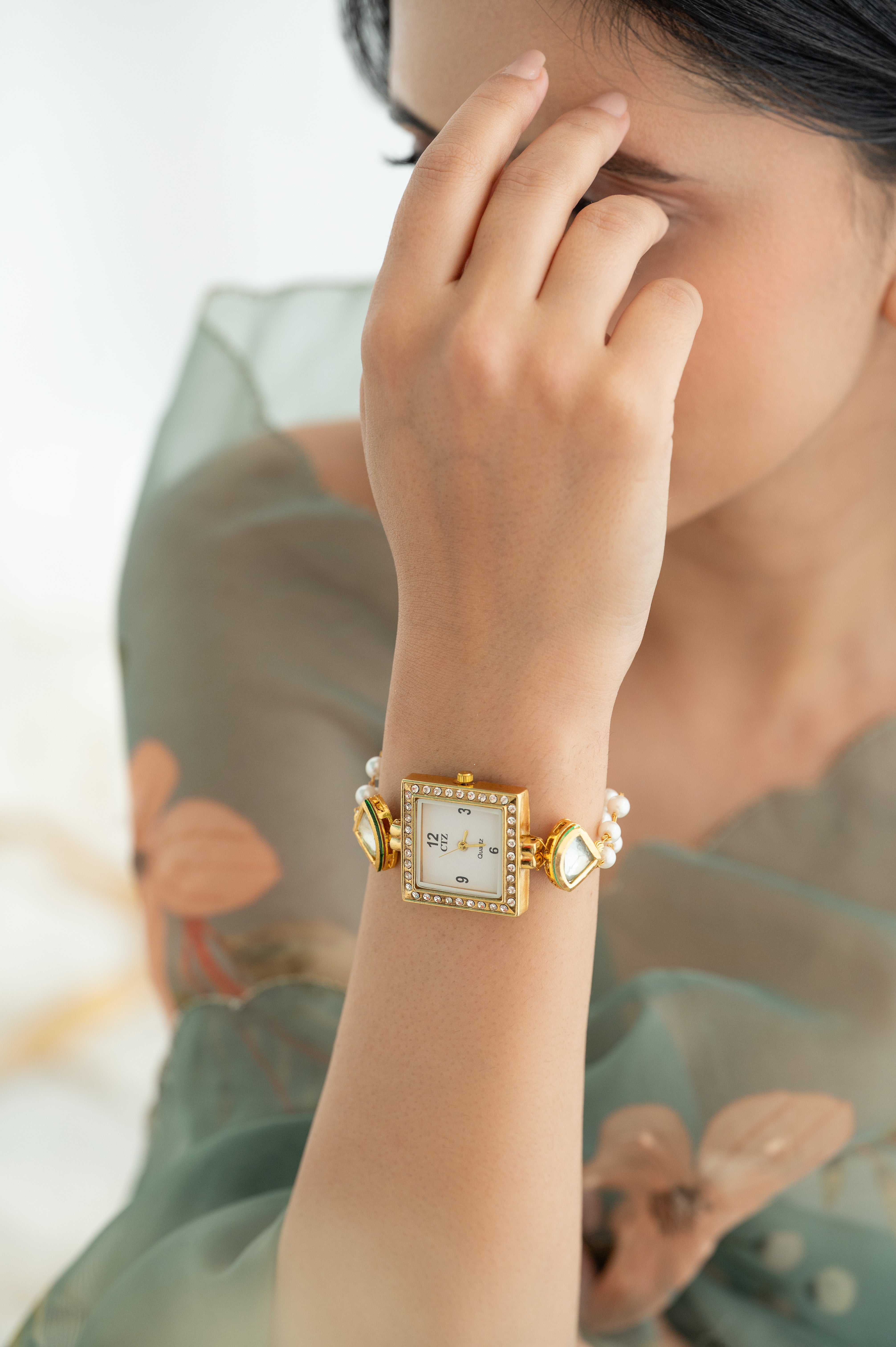 Elegant Square Dial Kundan Watch for Women