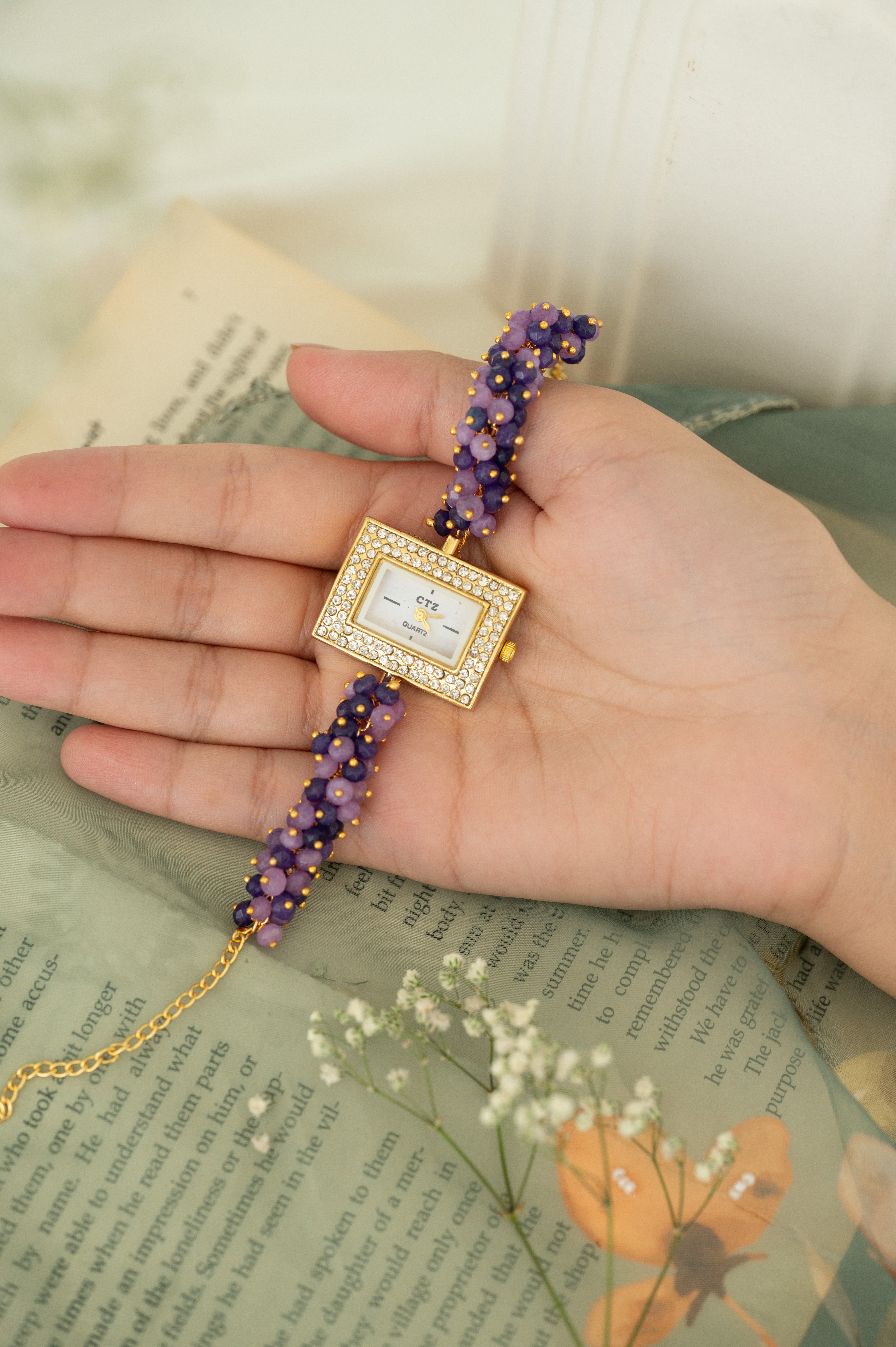 Luxury Handmade Quartz Watch Purple Beaded Strap