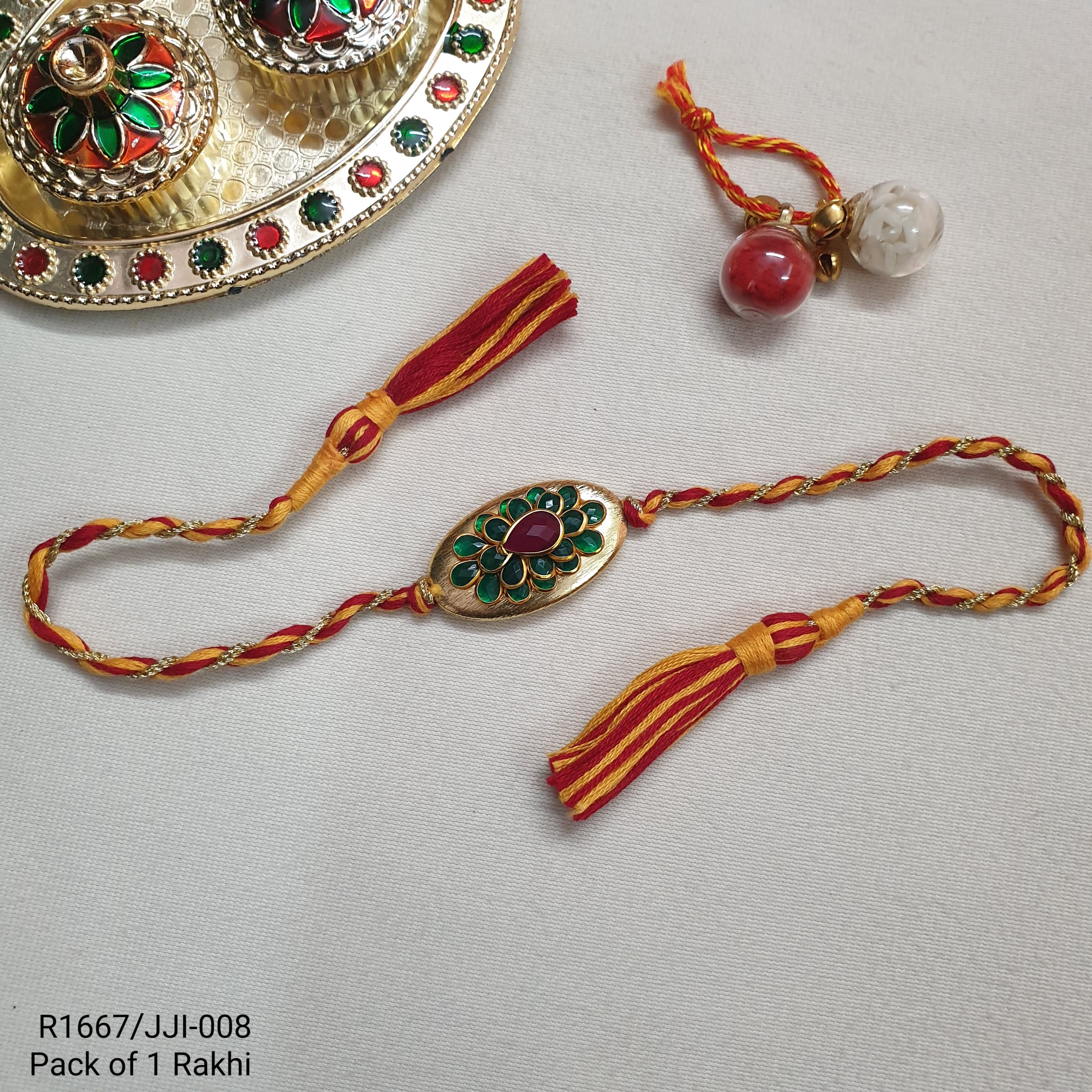 Floral Paachi Kundan Rakhi