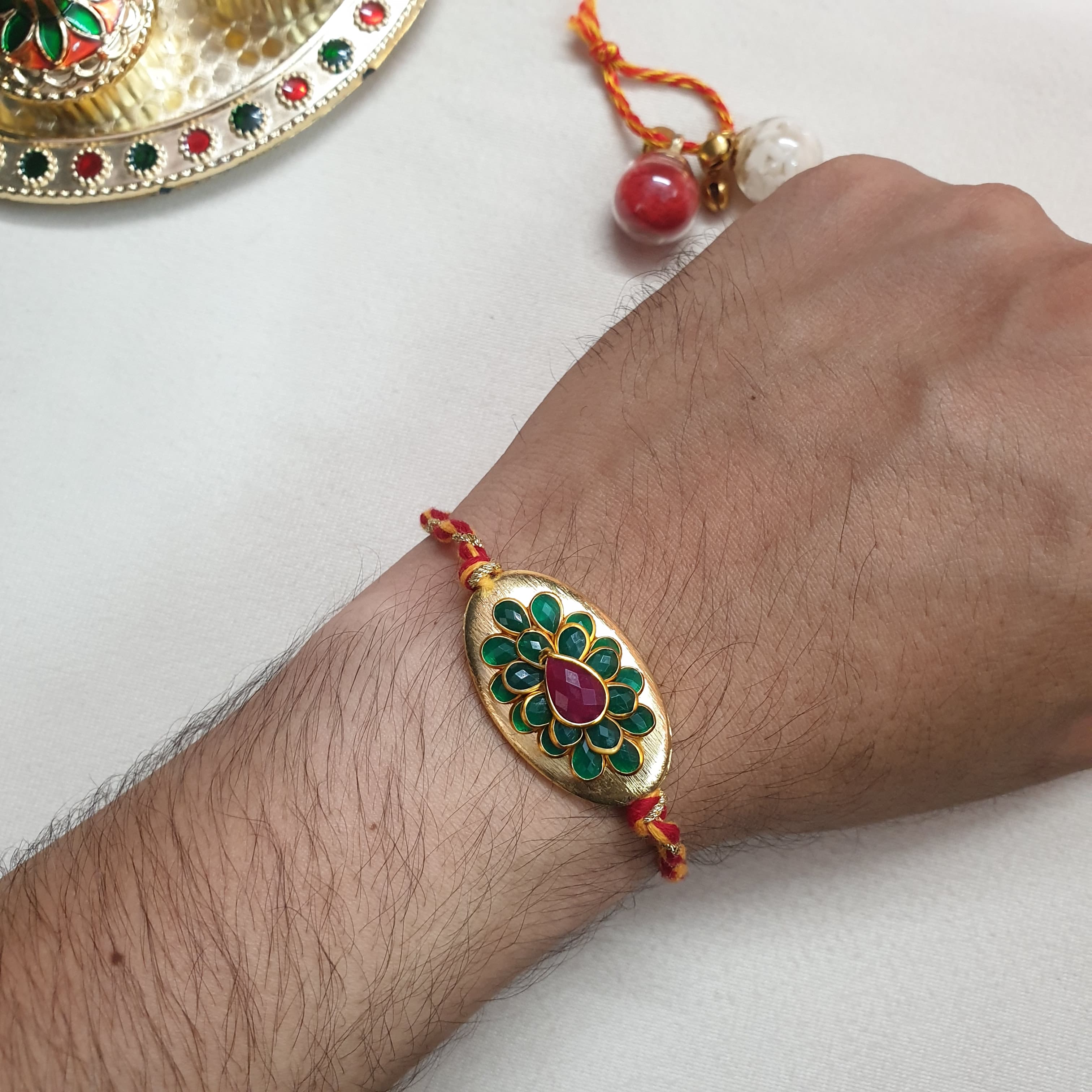 Floral Paachi Kundan Rakhi