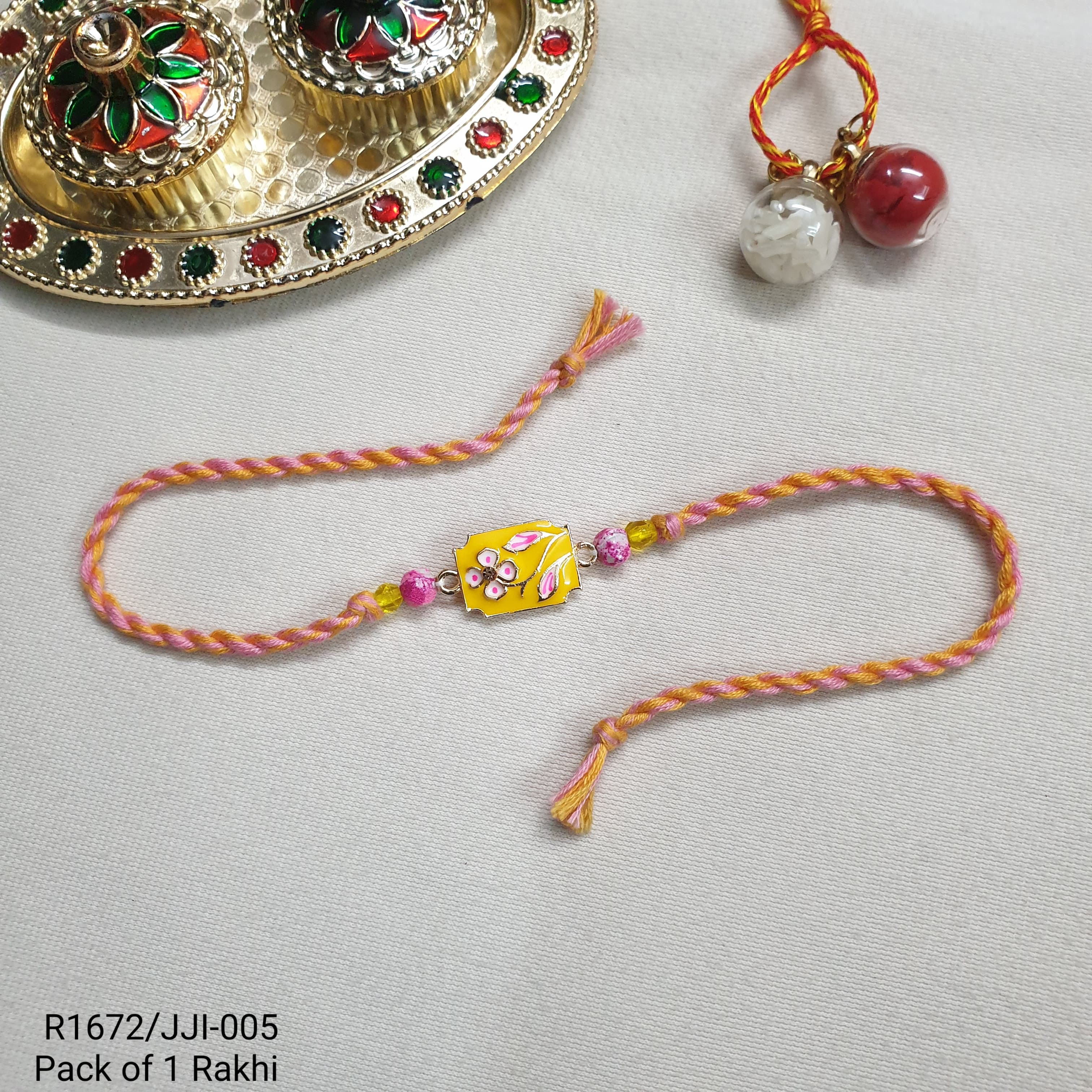 Yellow Enamel Flower Rakhi
