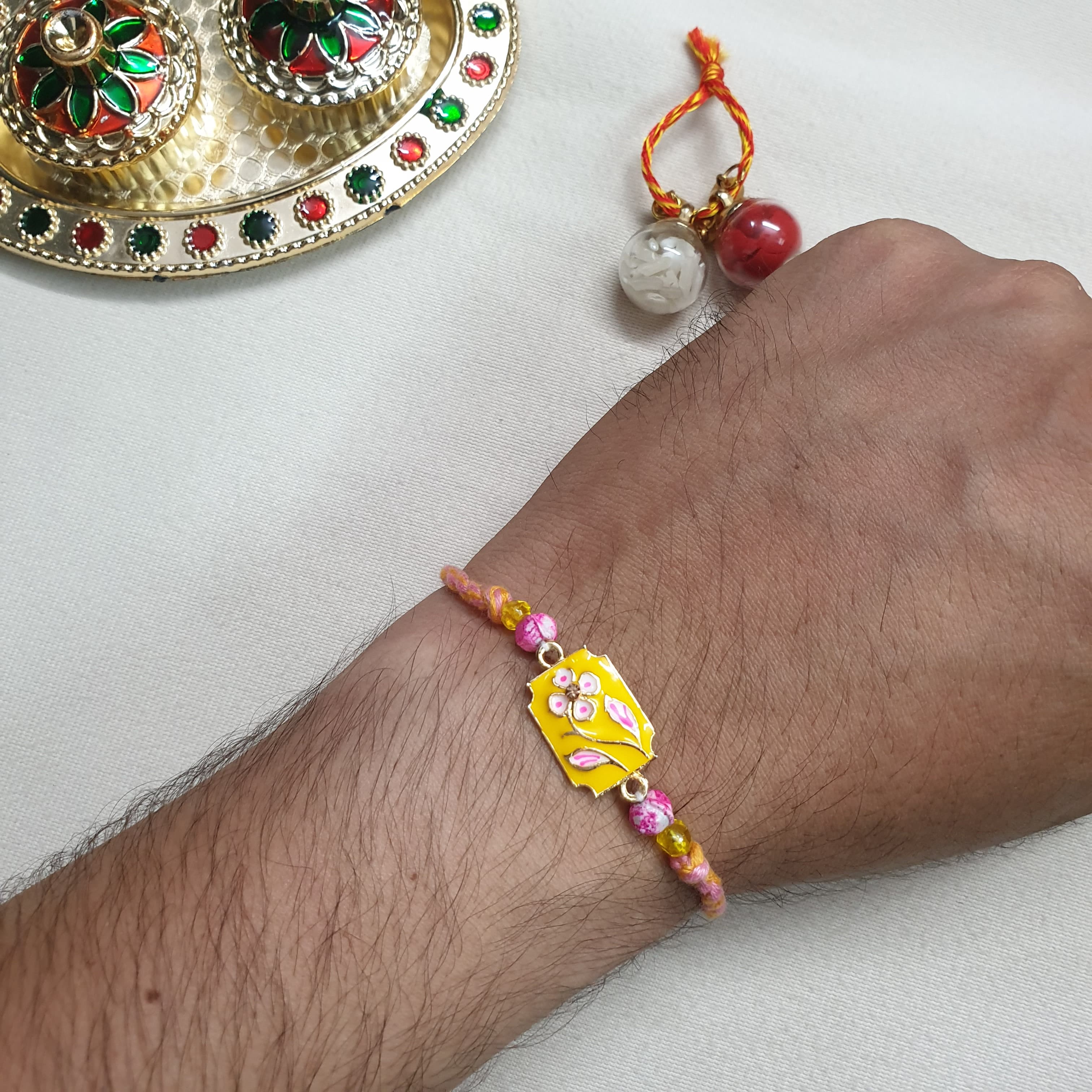 Yellow Enamel Flower Rakhi