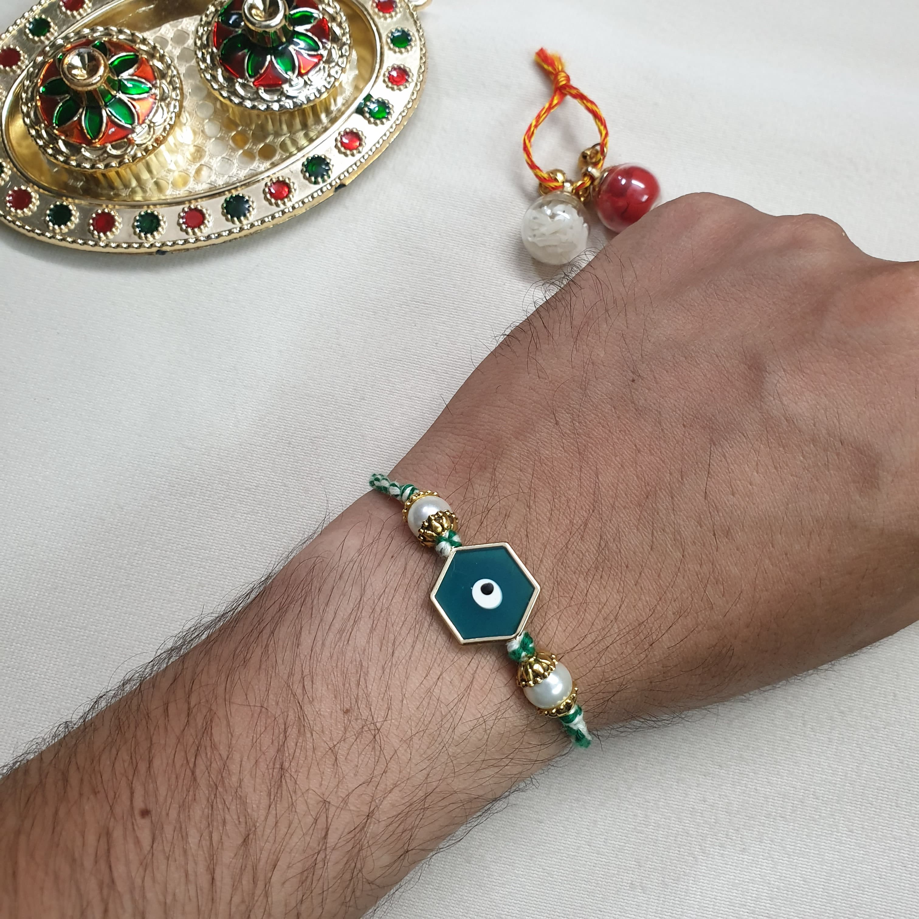 Sea Green Evil Eye Rakhi