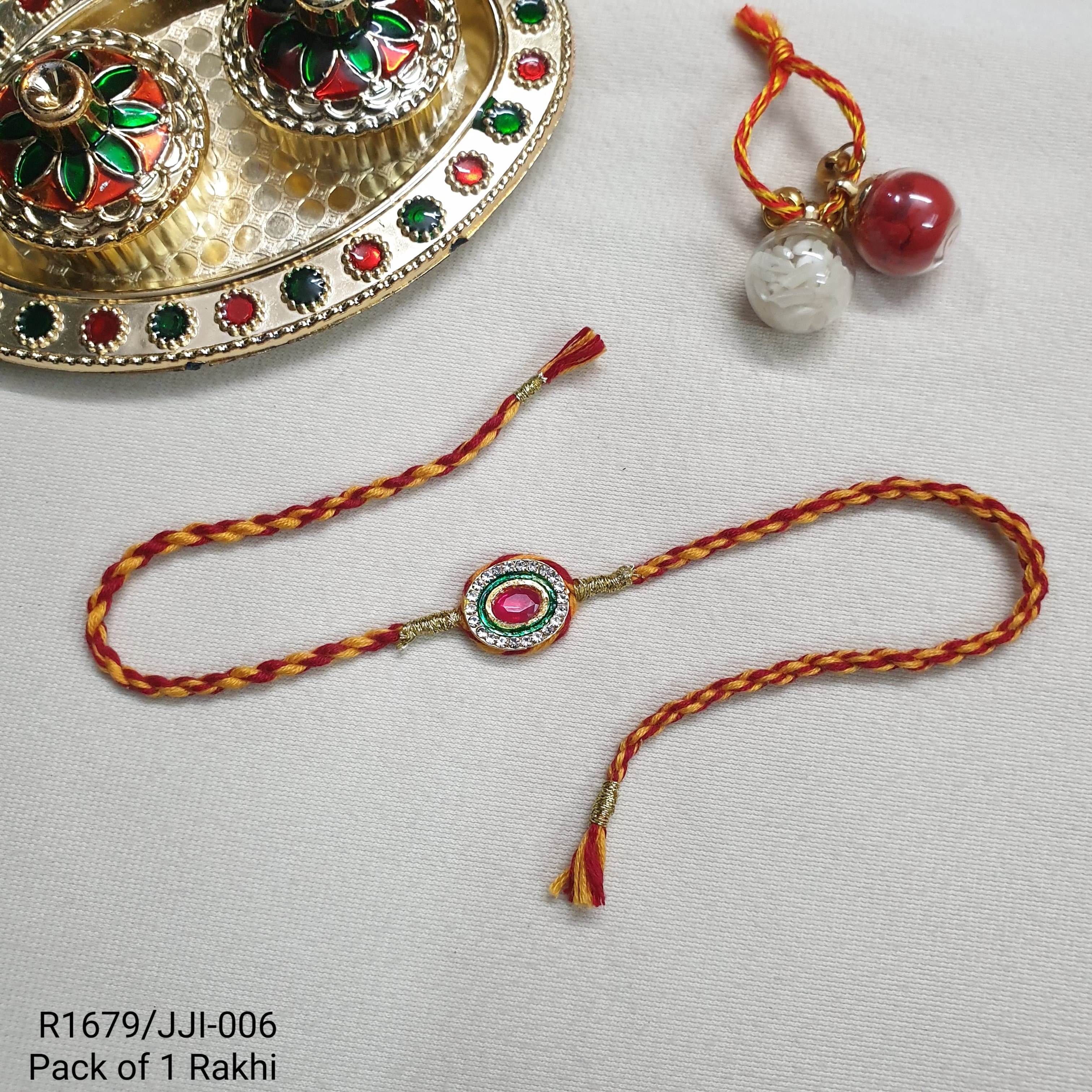Red Stone Kundan Rakhi
