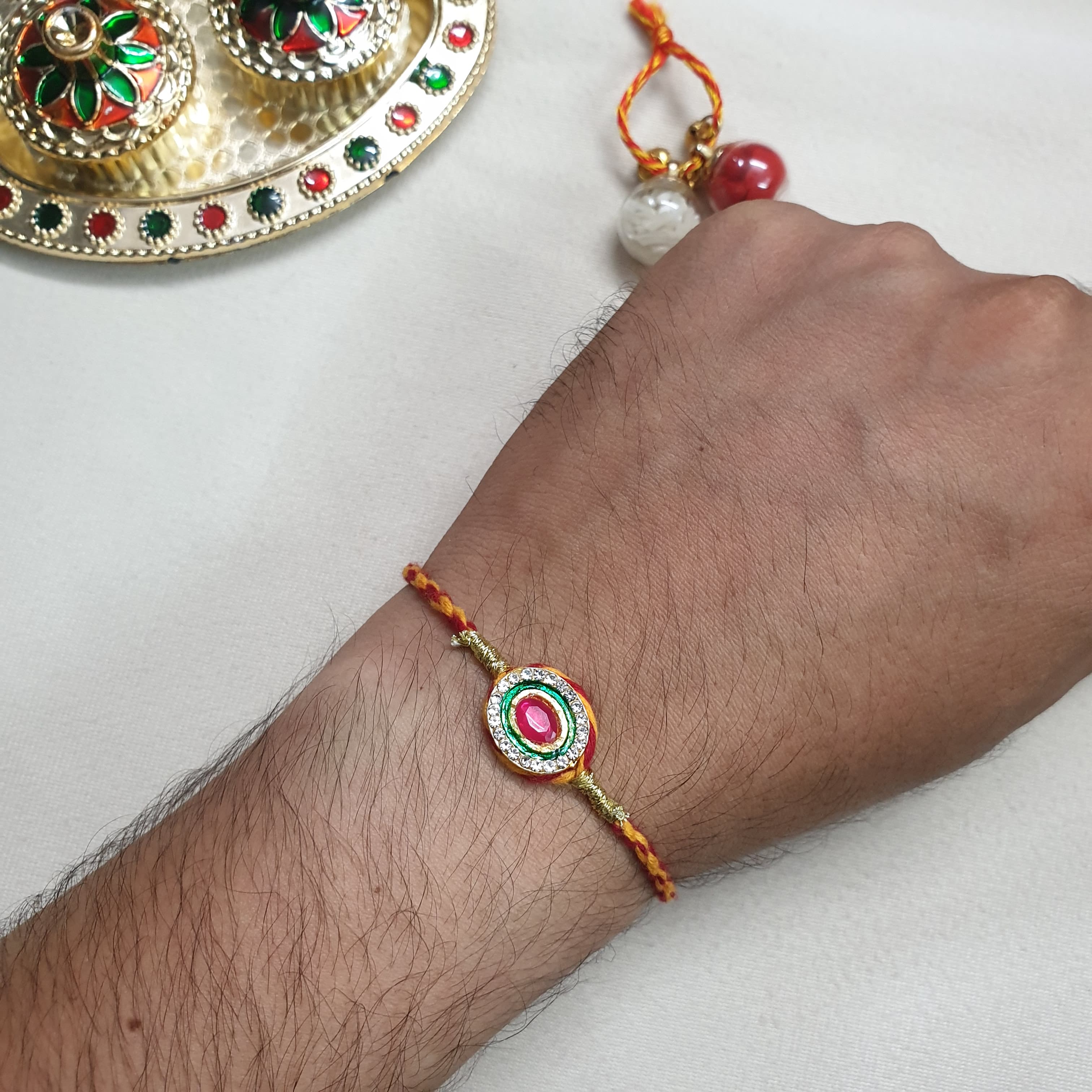 Red Stone Kundan Rakhi