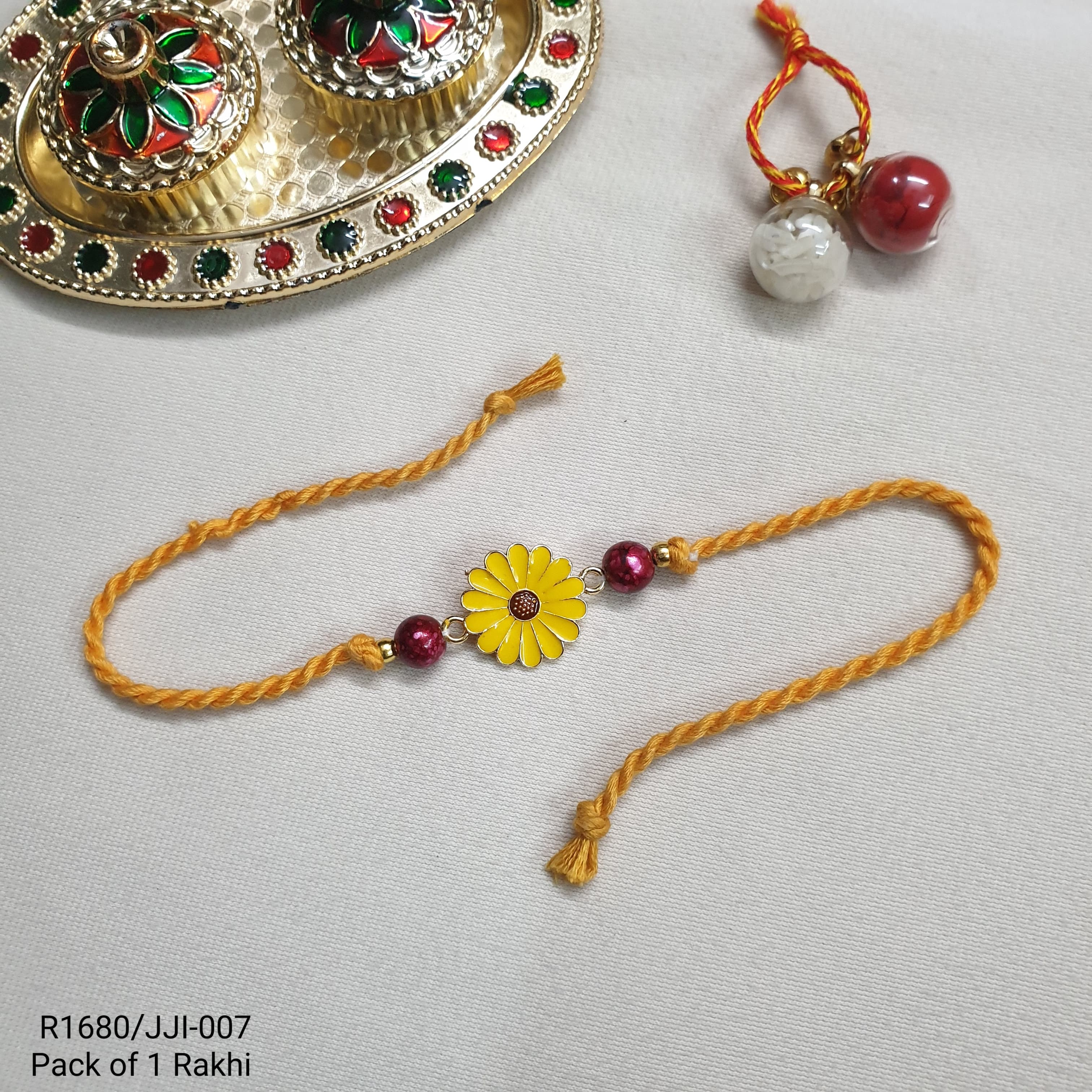 Yellow Floral Meenakari Rakhi