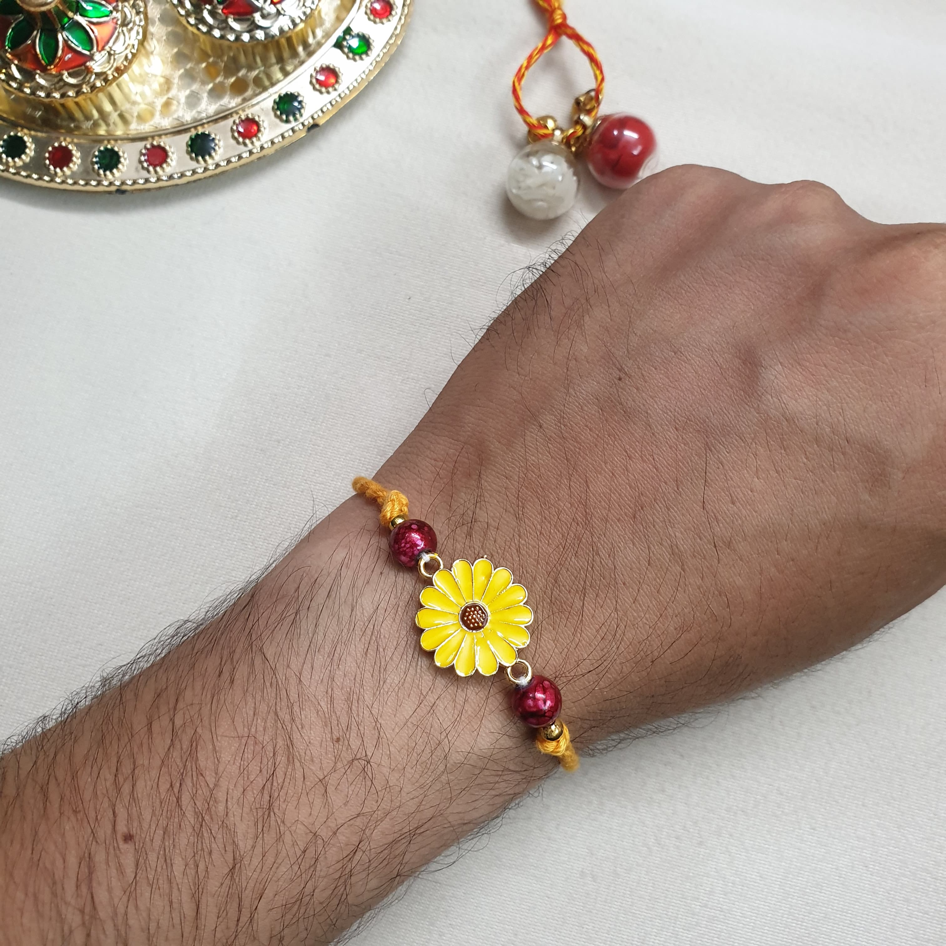Yellow Floral Meenakari Rakhi