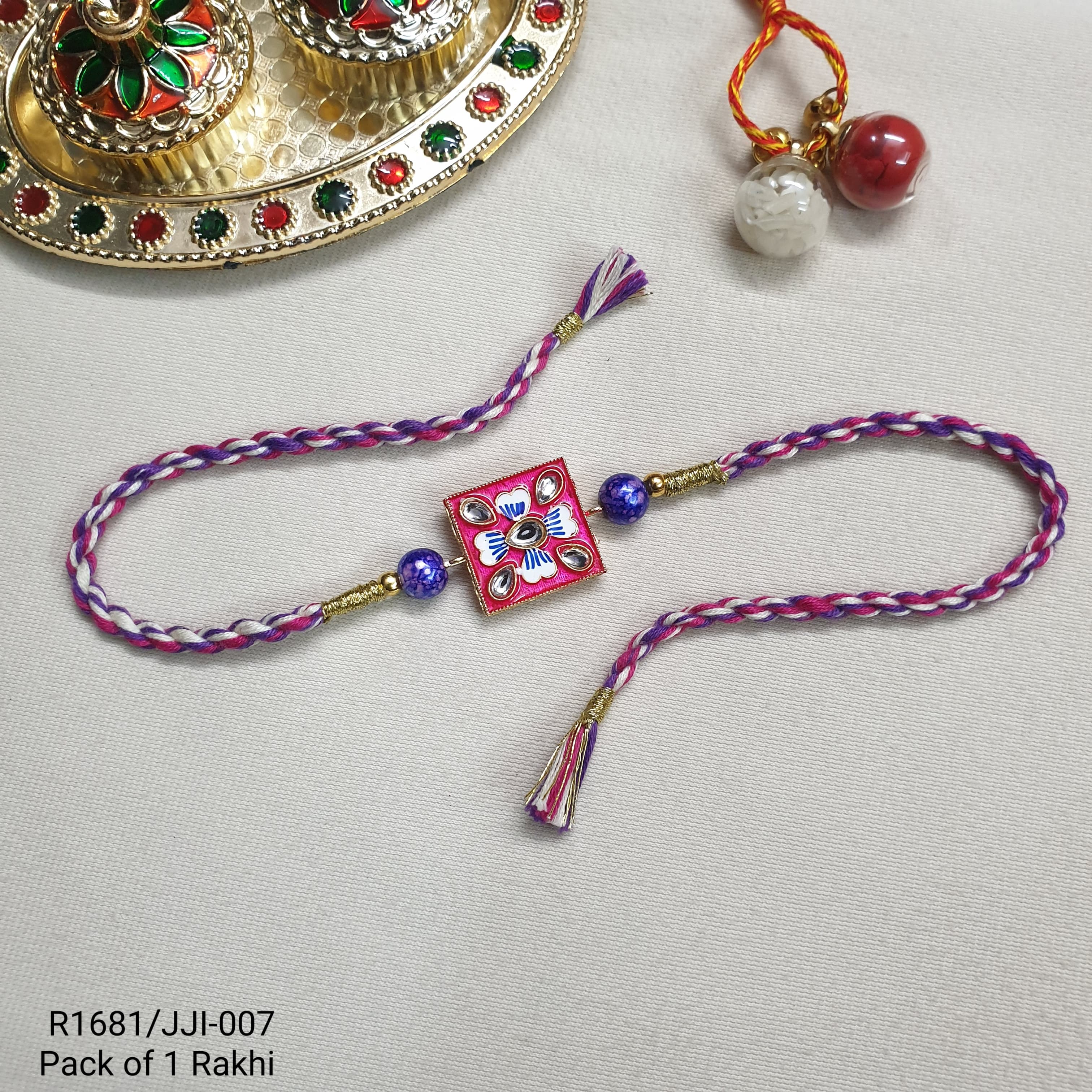 Pink Floral Meenakari Rakhi