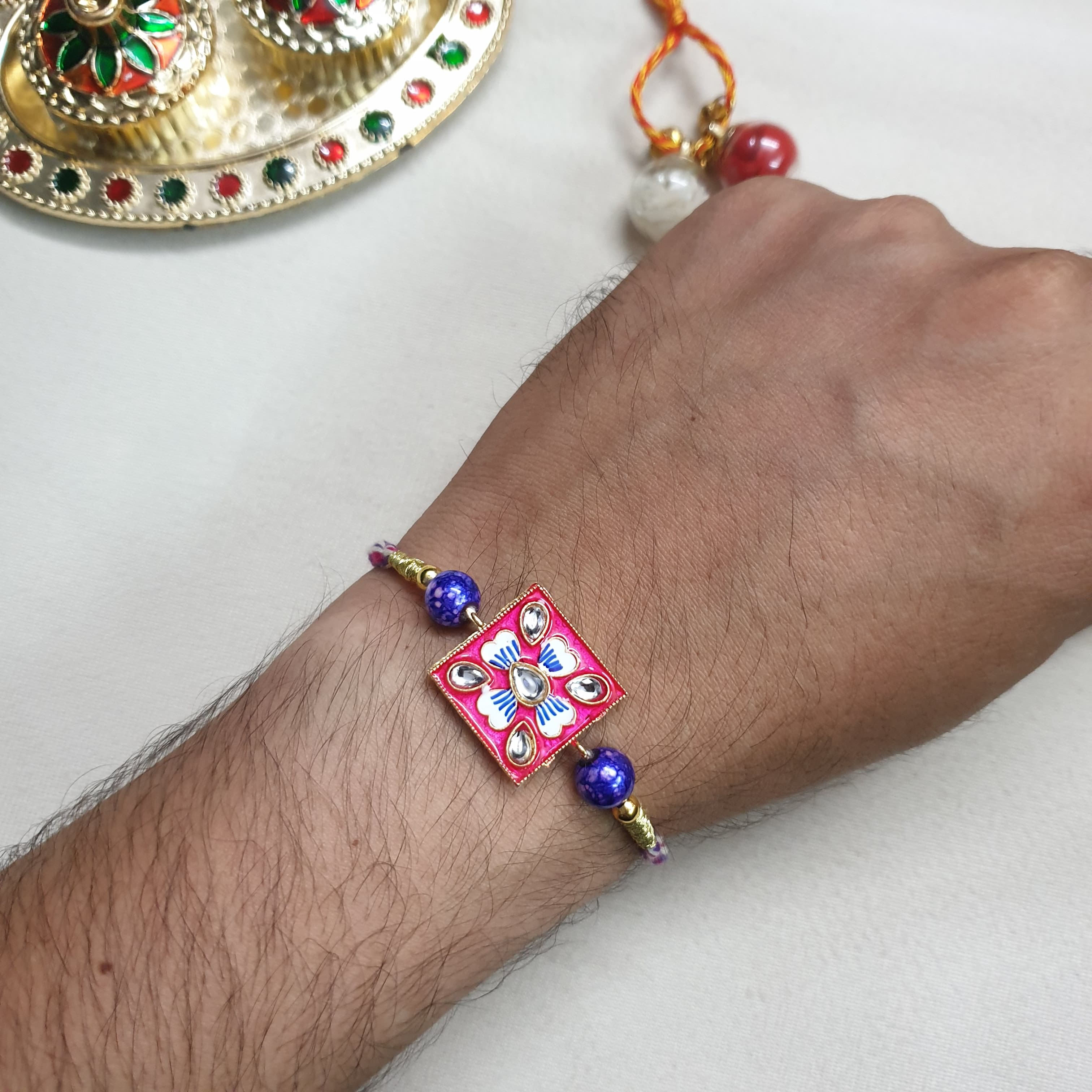 Pink Floral Meenakari Rakhi