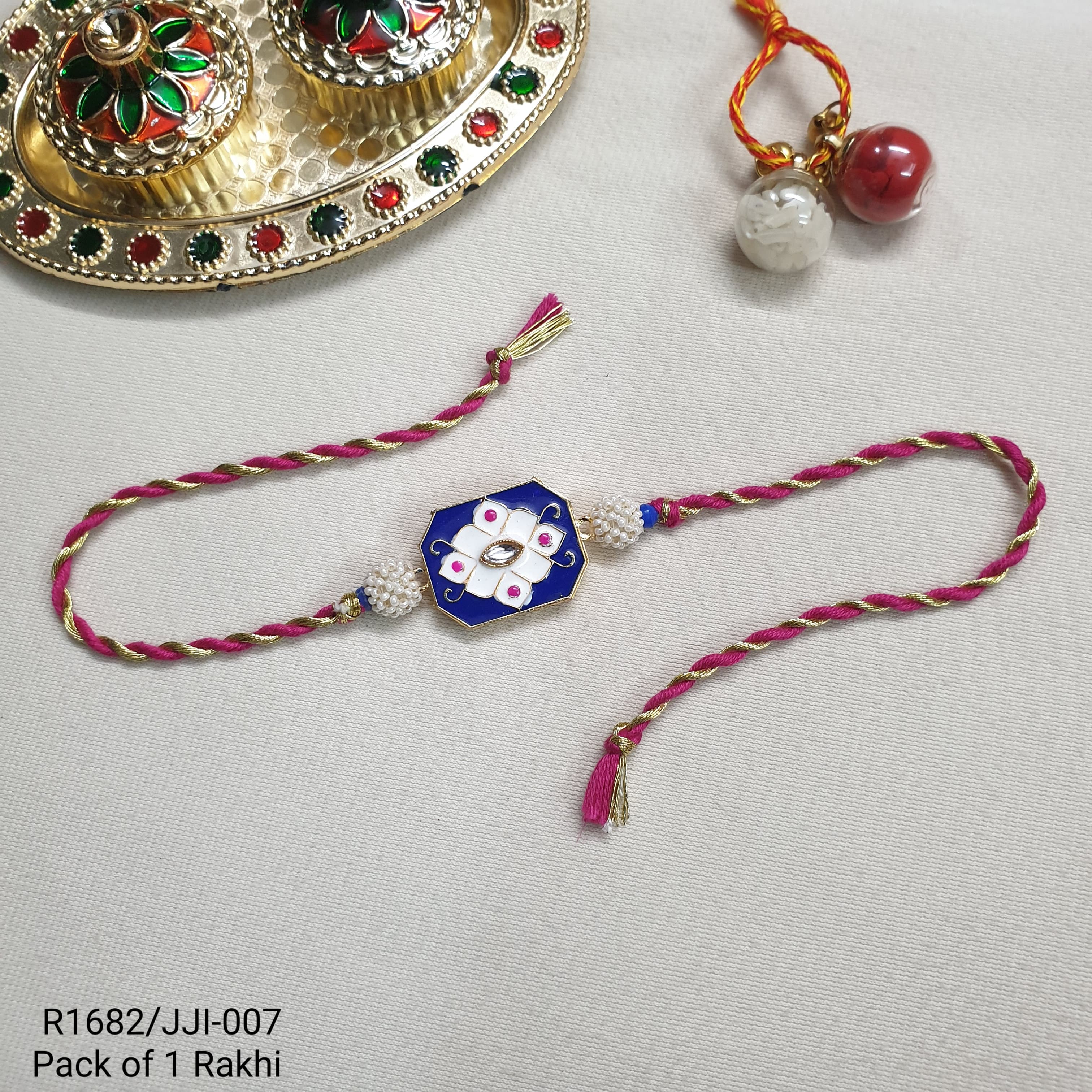 Blue Floral Meenakari Rakhi