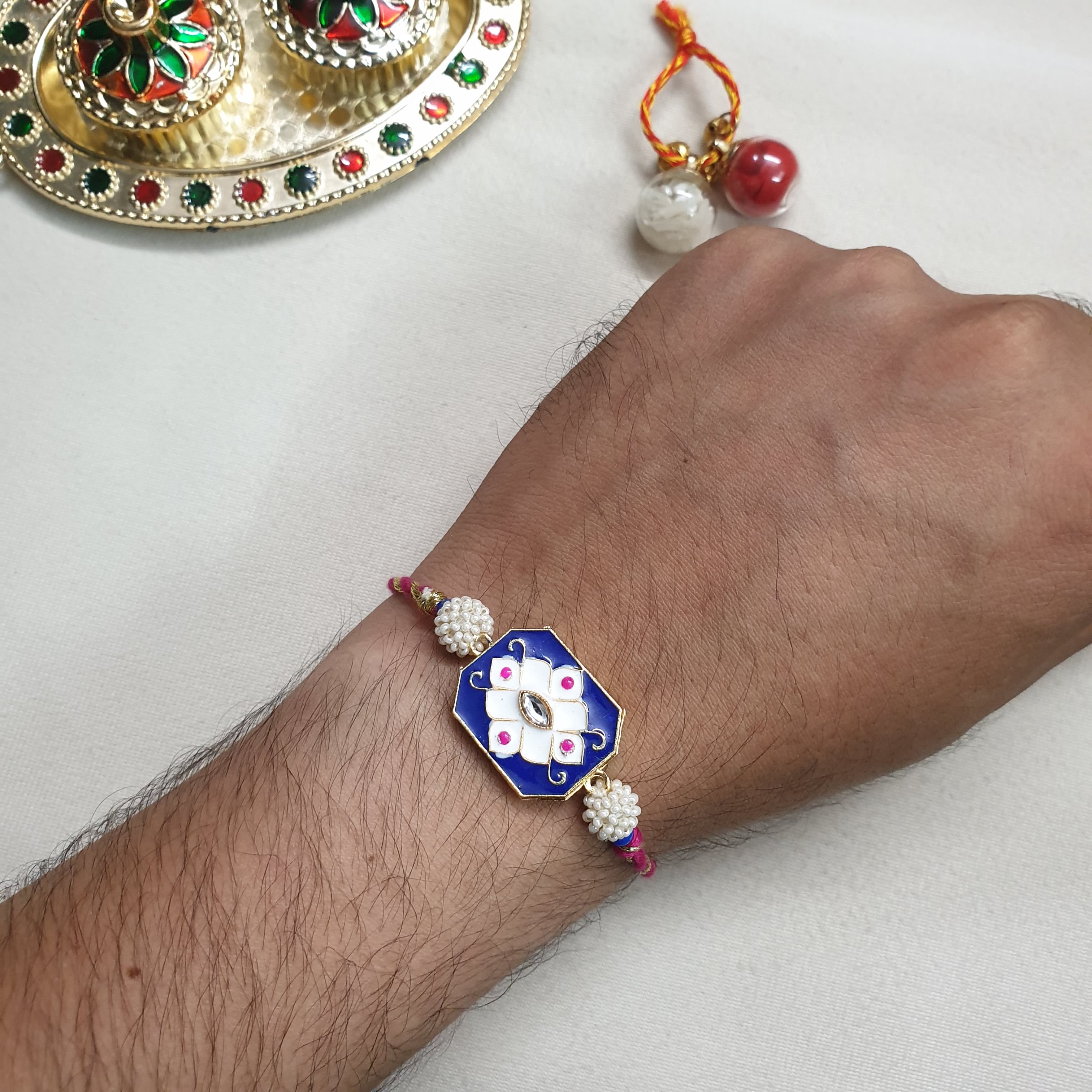 Blue Floral Meenakari Rakhi