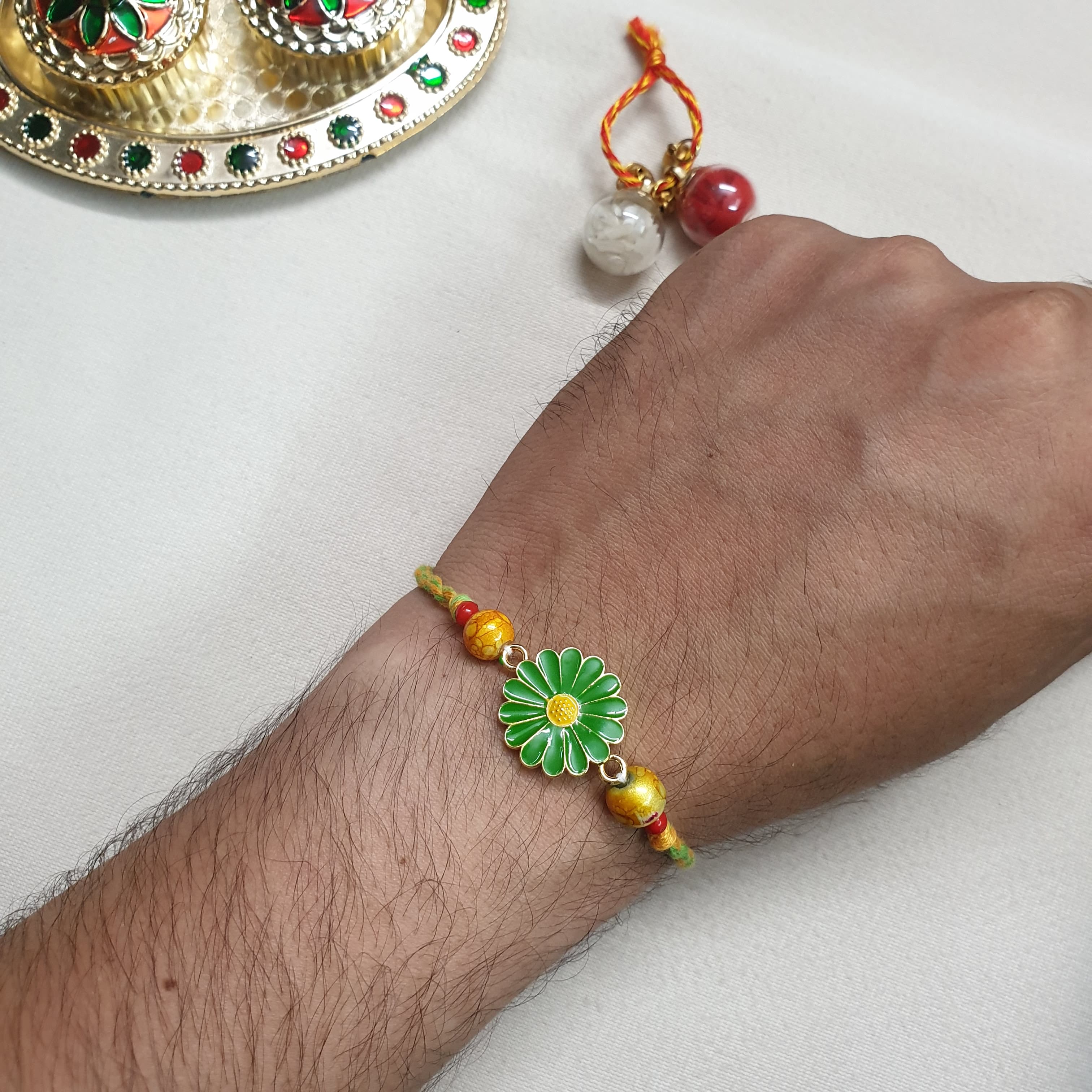 Green Floral Meenakari Rakhi
