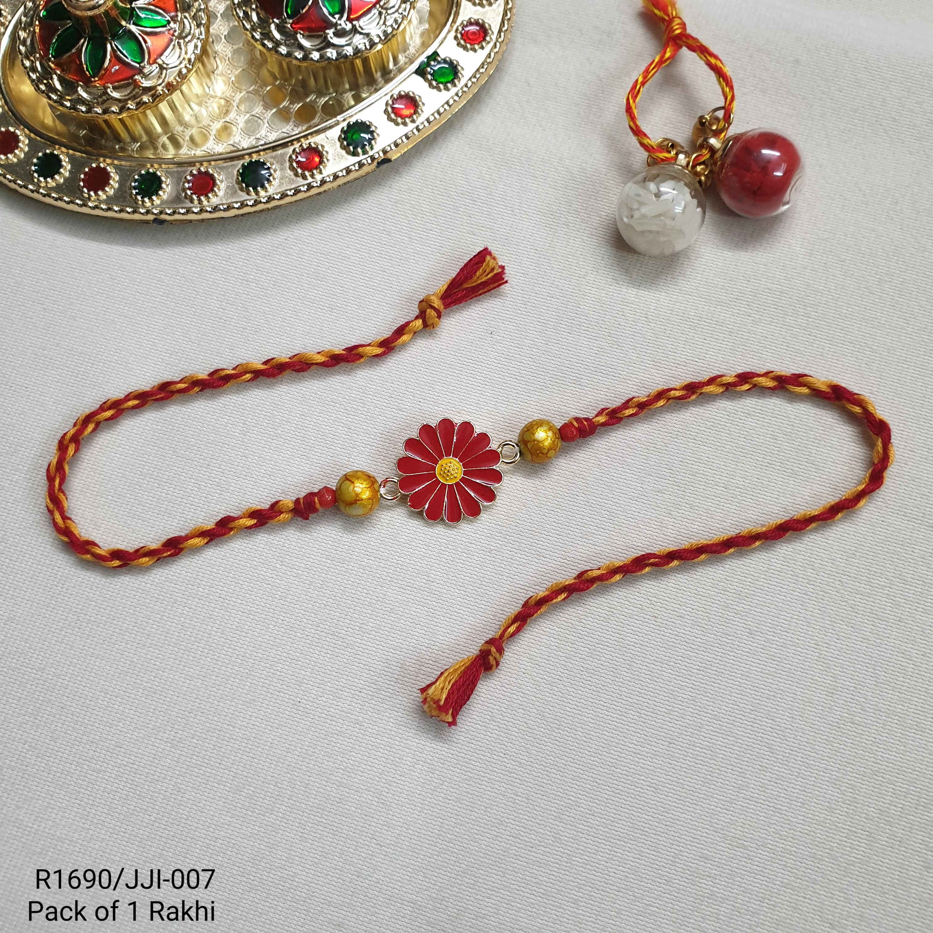 Red Floral Meenakari Rakhi