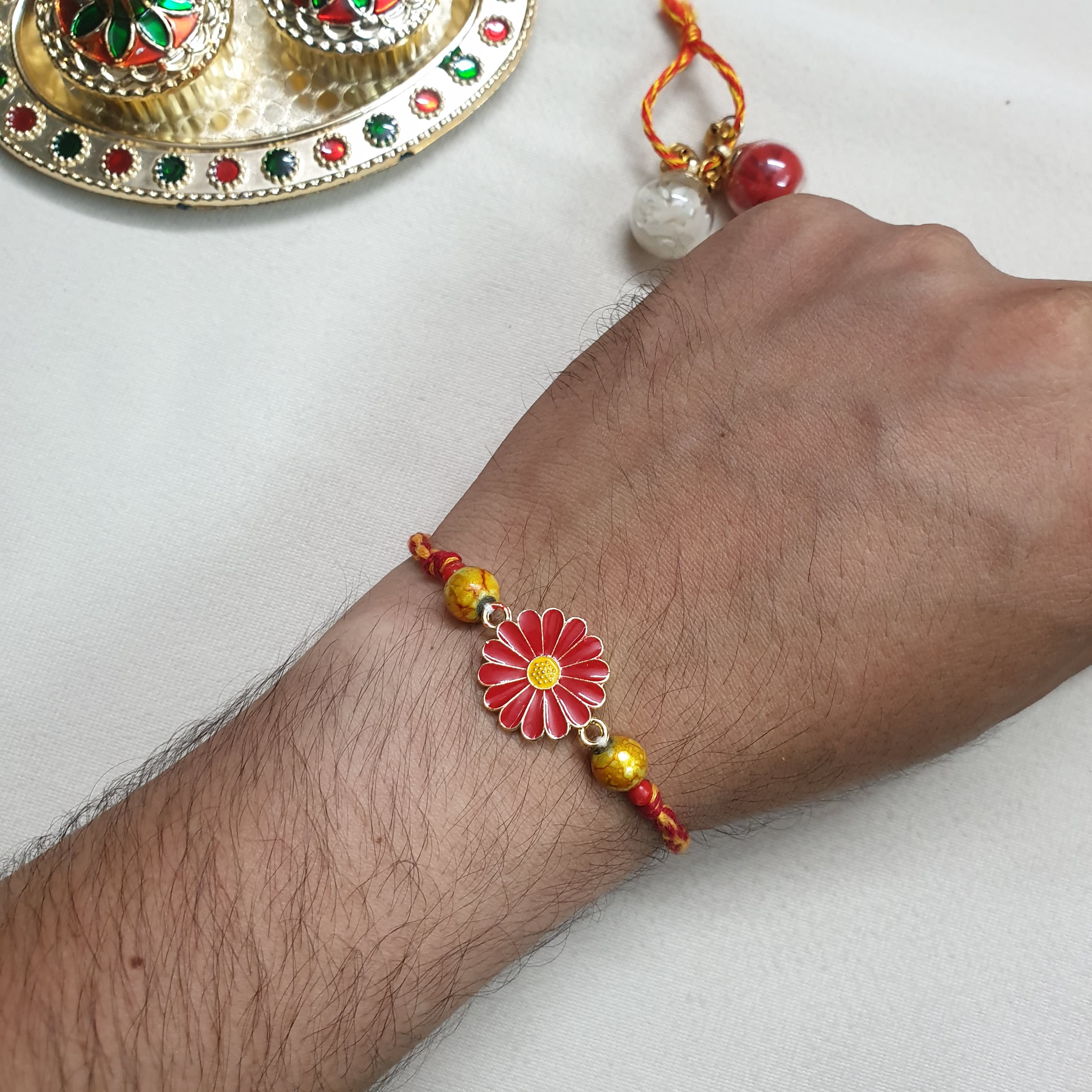 Red Floral Meenakari Rakhi