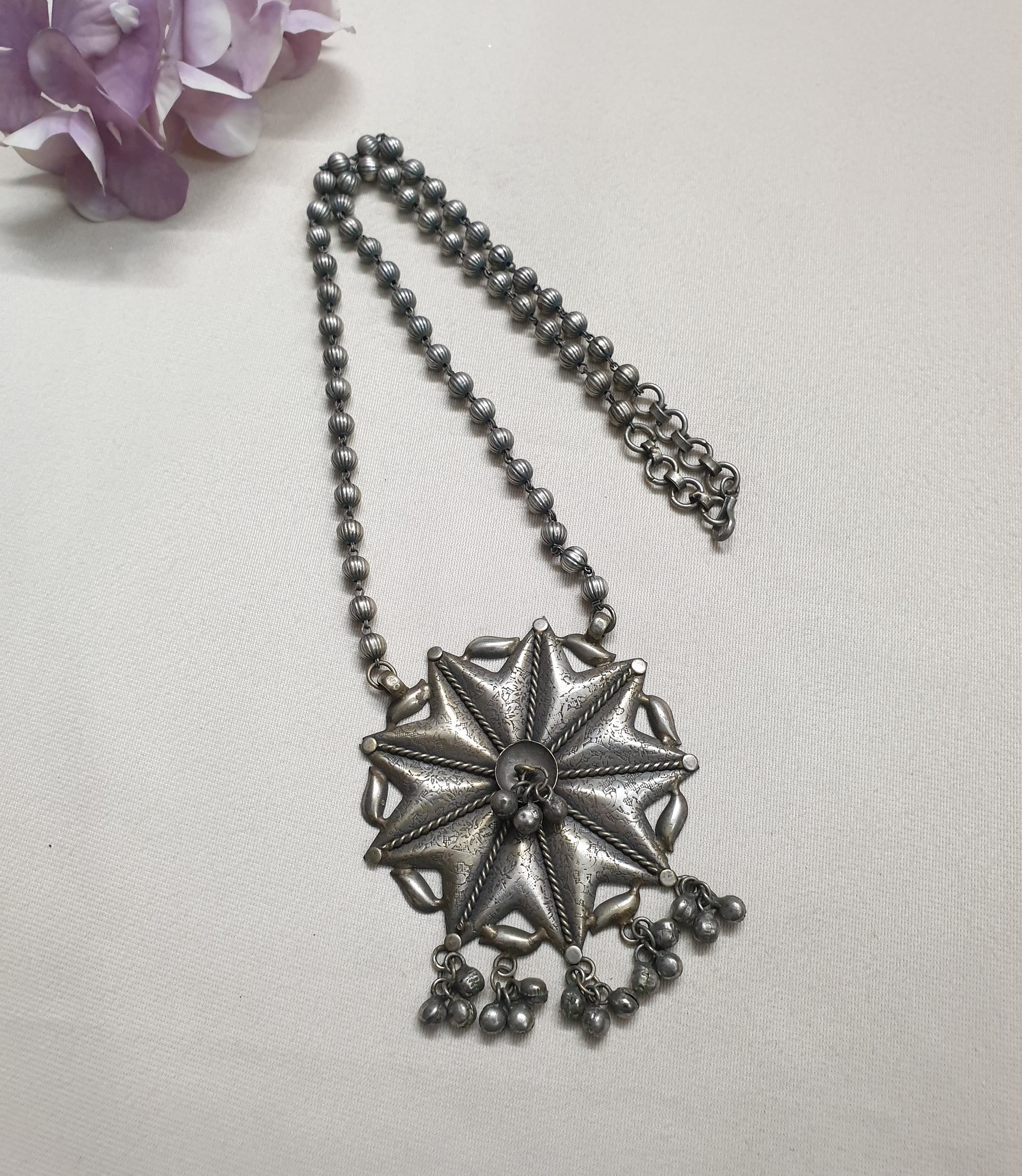 Floral Oxidised Silver lookalike Necklace