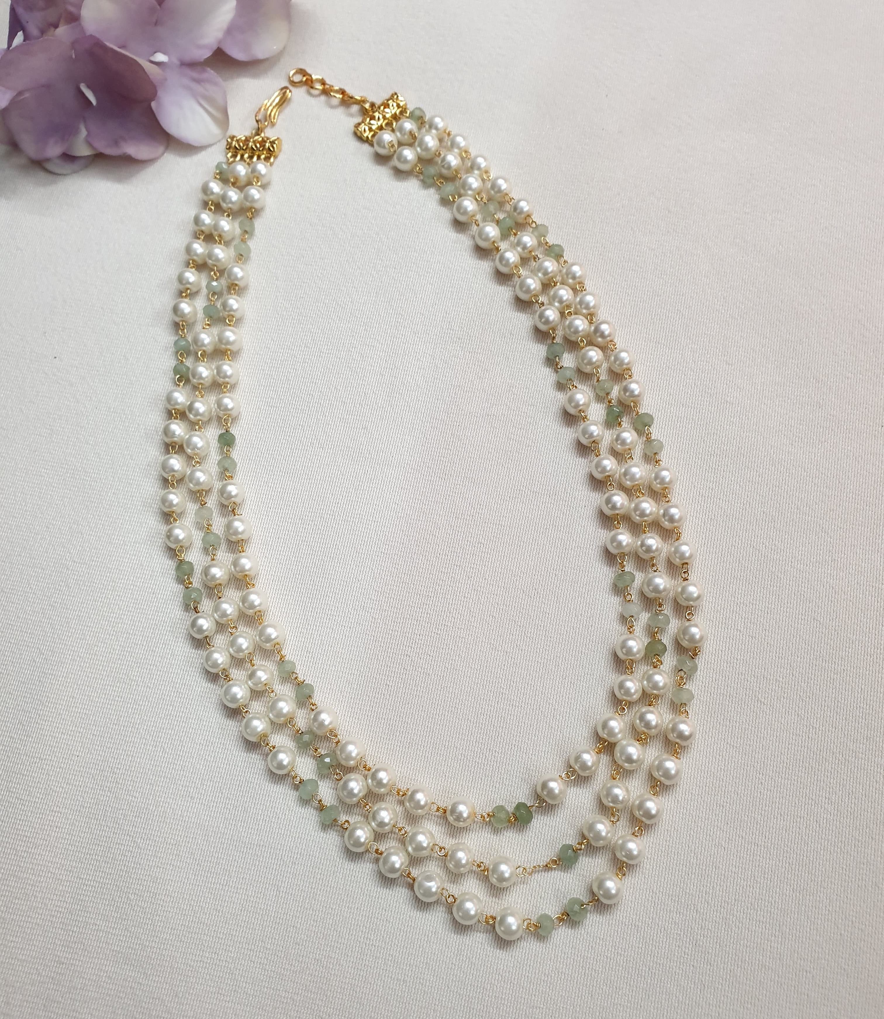 Light Green Beads With Pearl Necklace