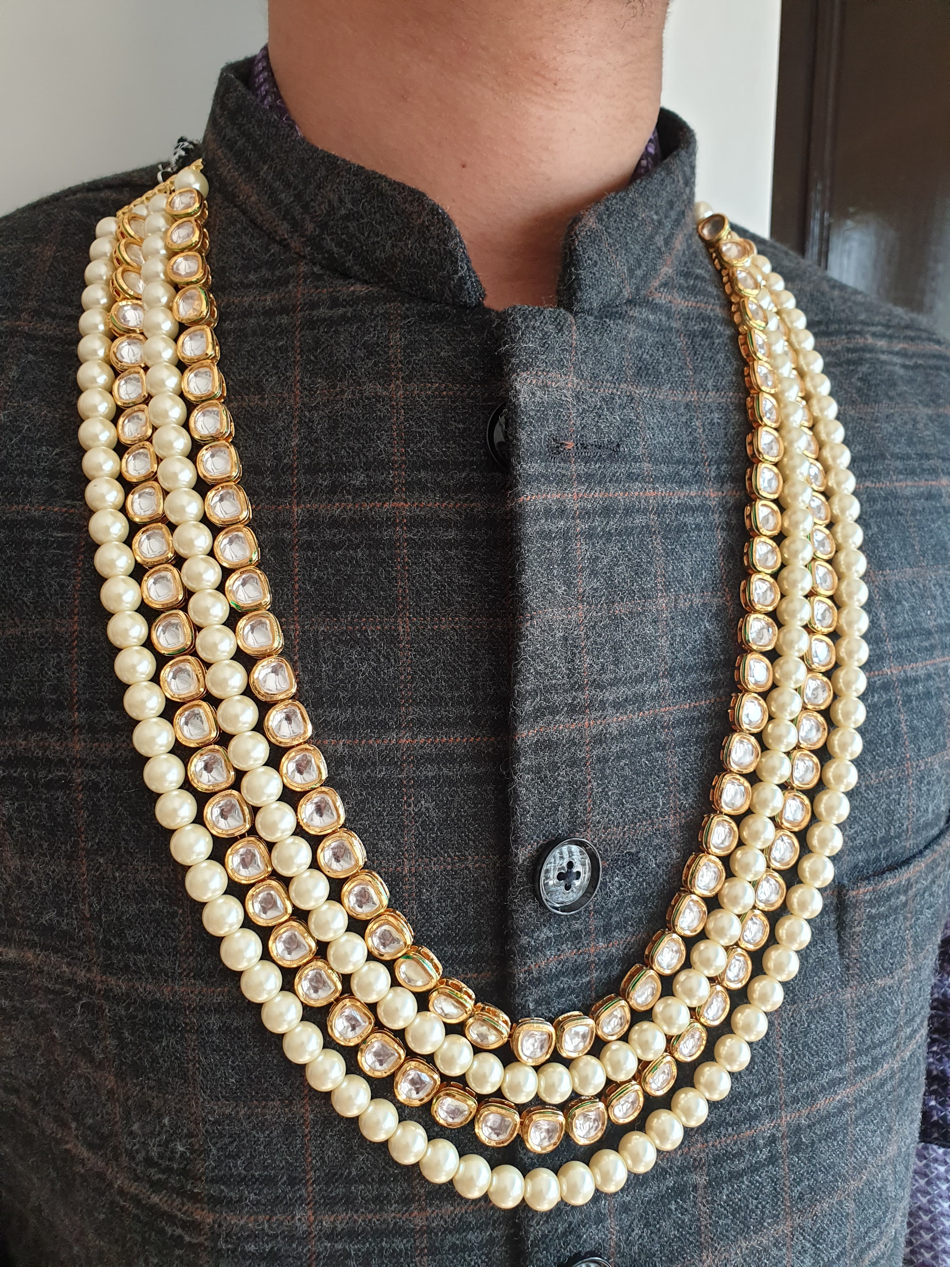 Kundan Pearl Long Wedding Groom Necklace