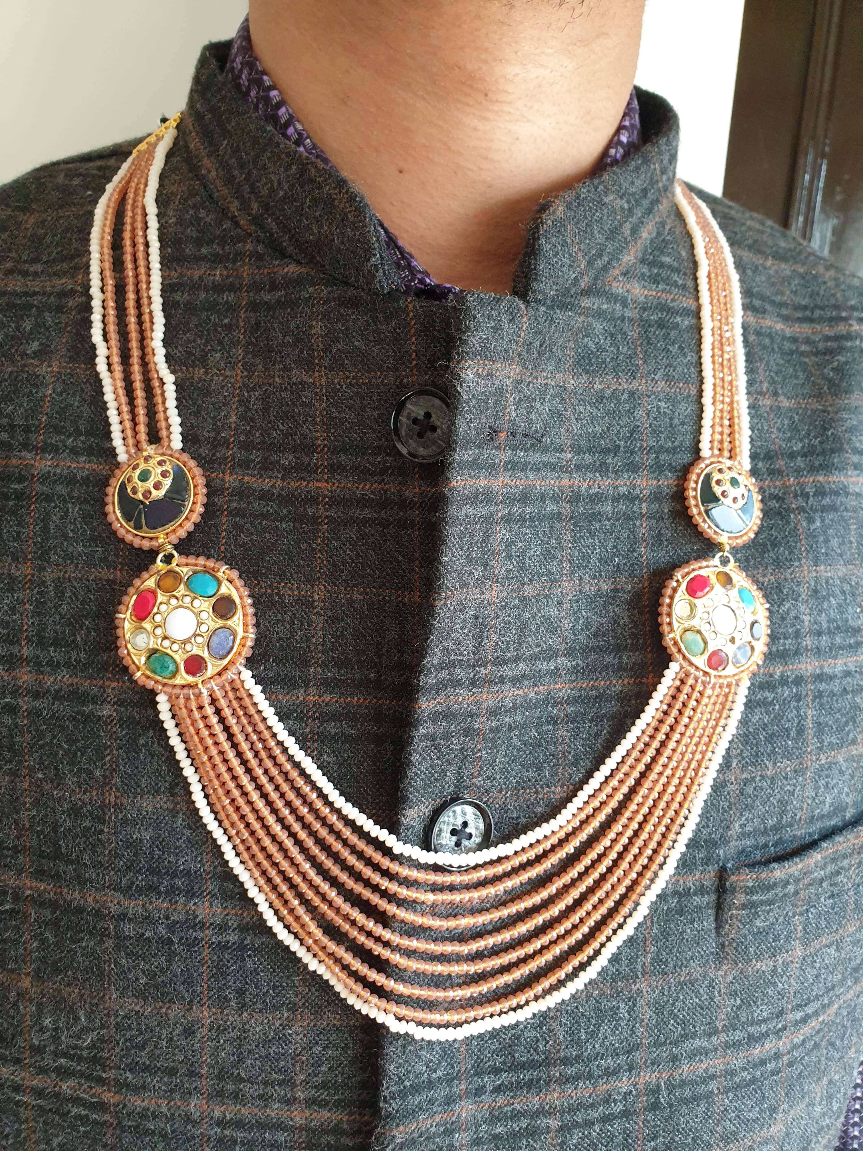 Beige Jadau Indian Groom Necklace