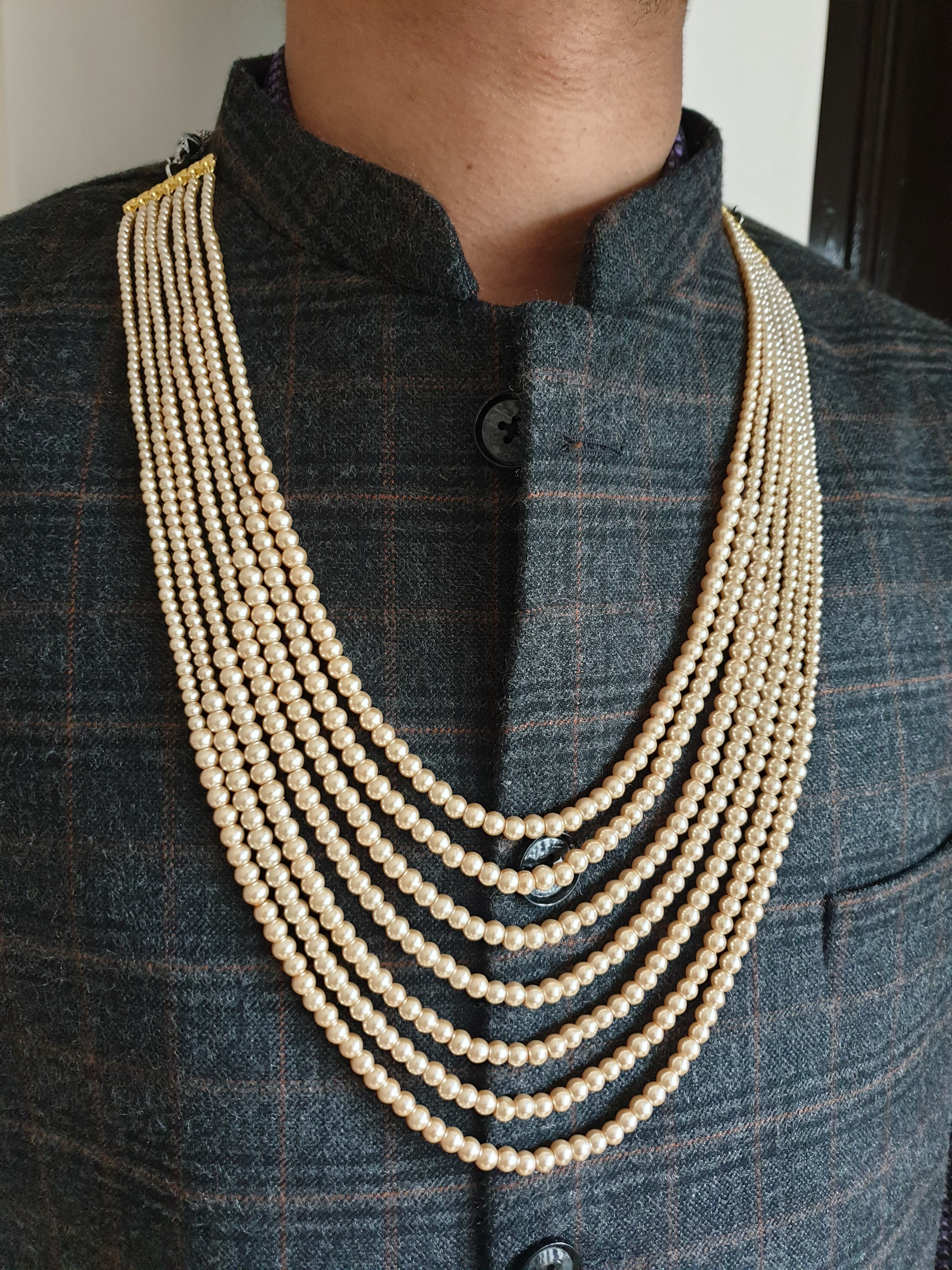 Gold Pearl Beaded Groom Wedding Necklace