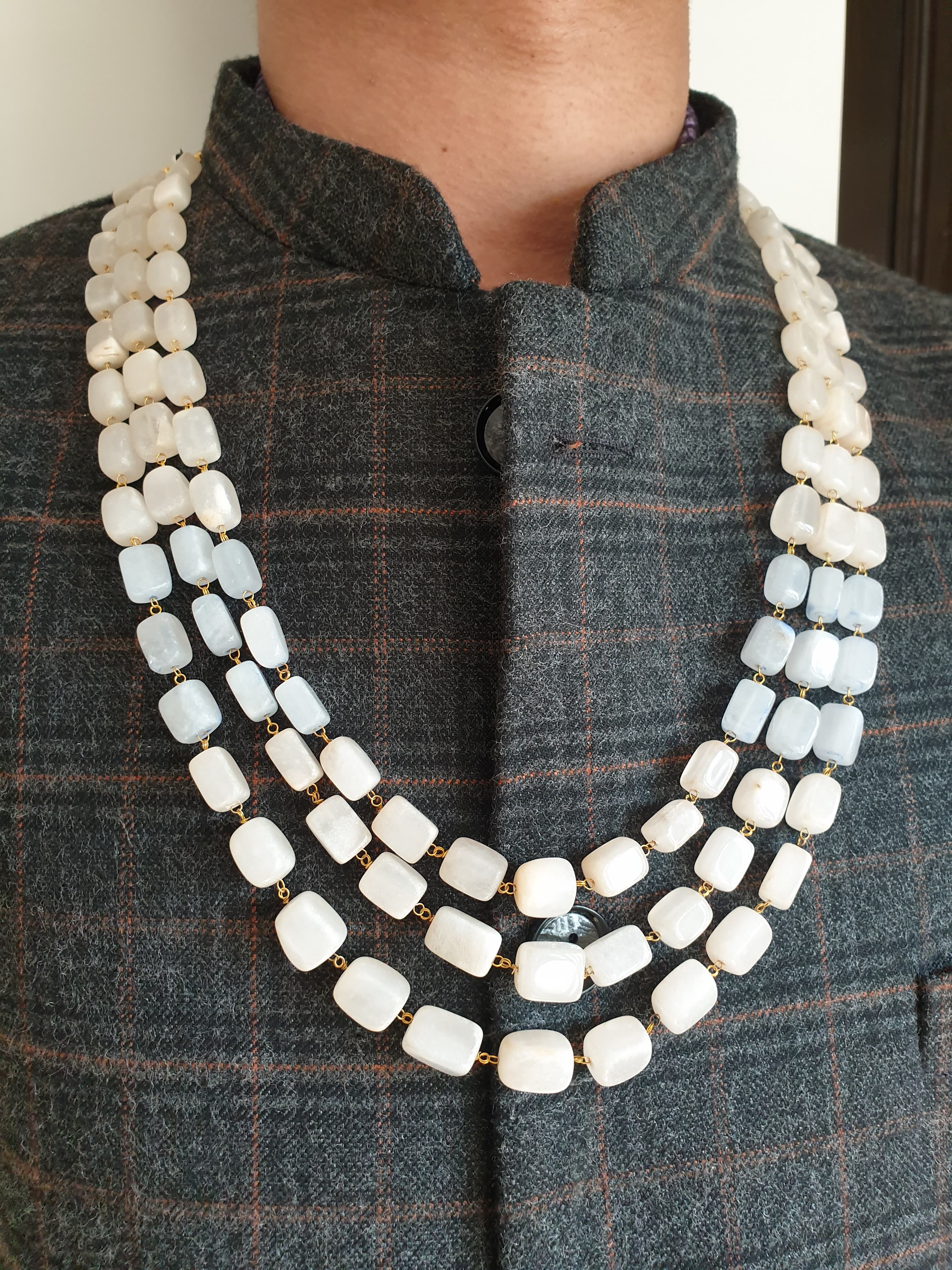 Baby Pink and Blue Jade Stone Indian Groom Necklace