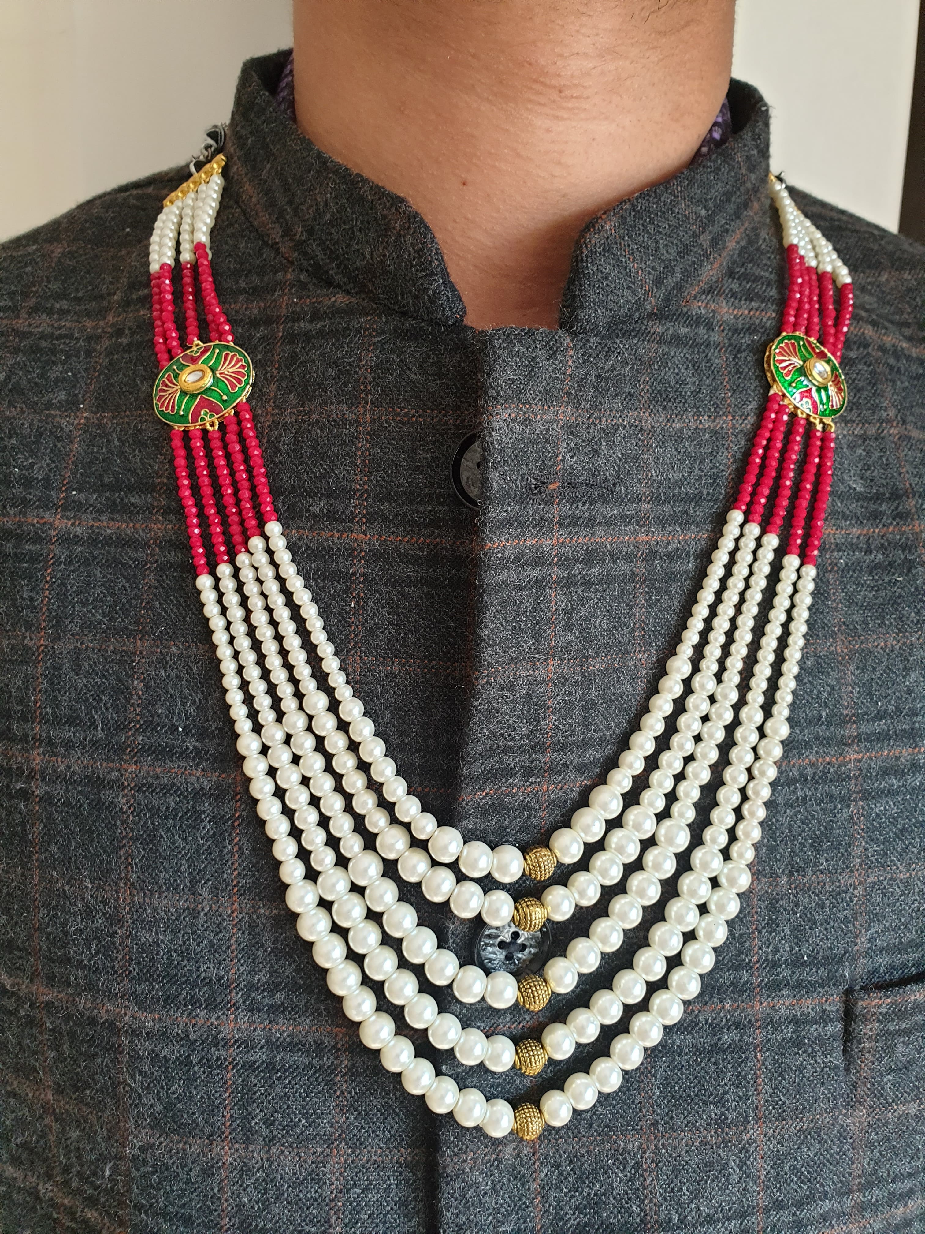 Pearl Groom Necklace With Kundan Meenakari Brooch