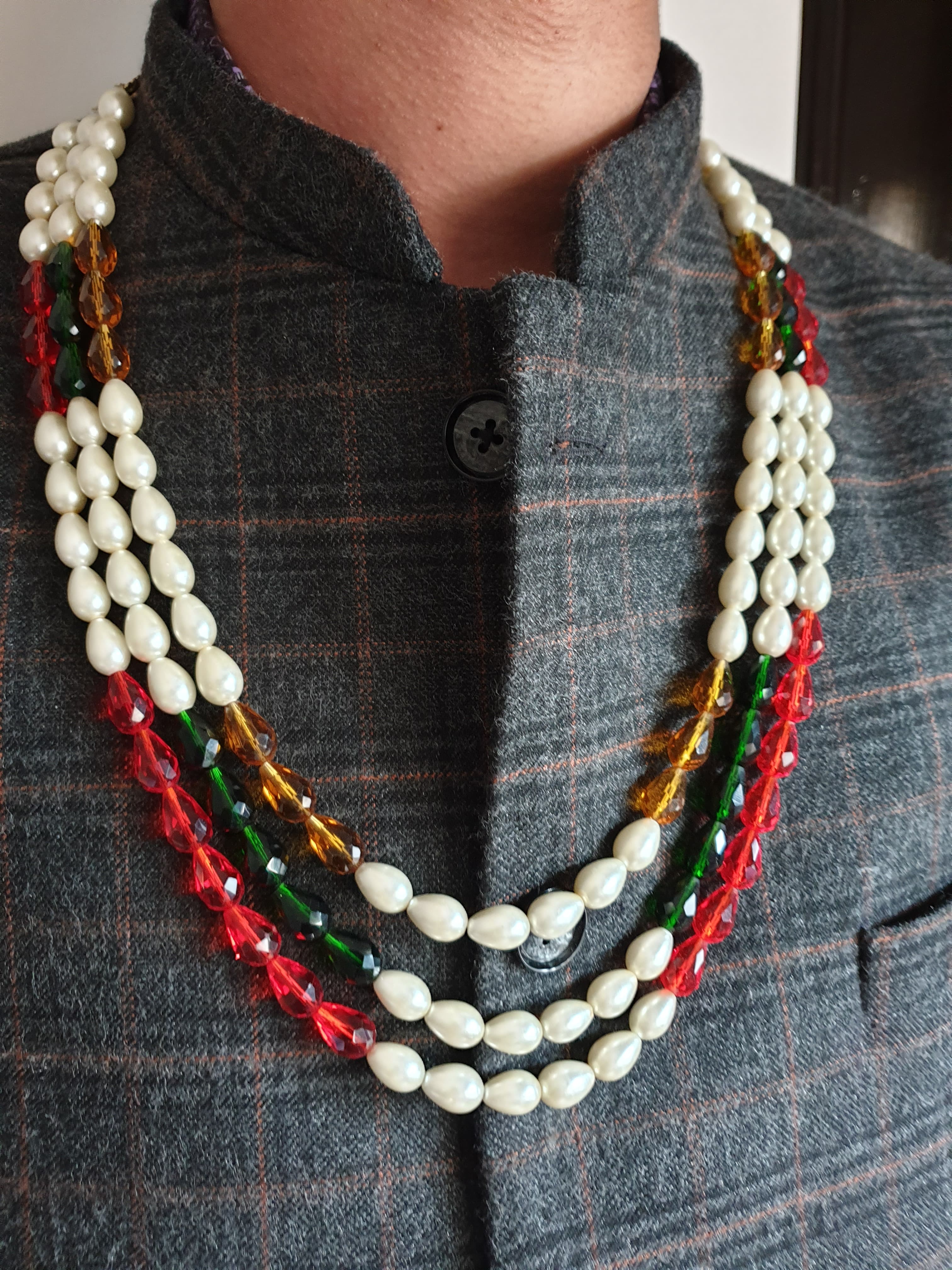 Multicolor Beaded Pearl Groom Necklace