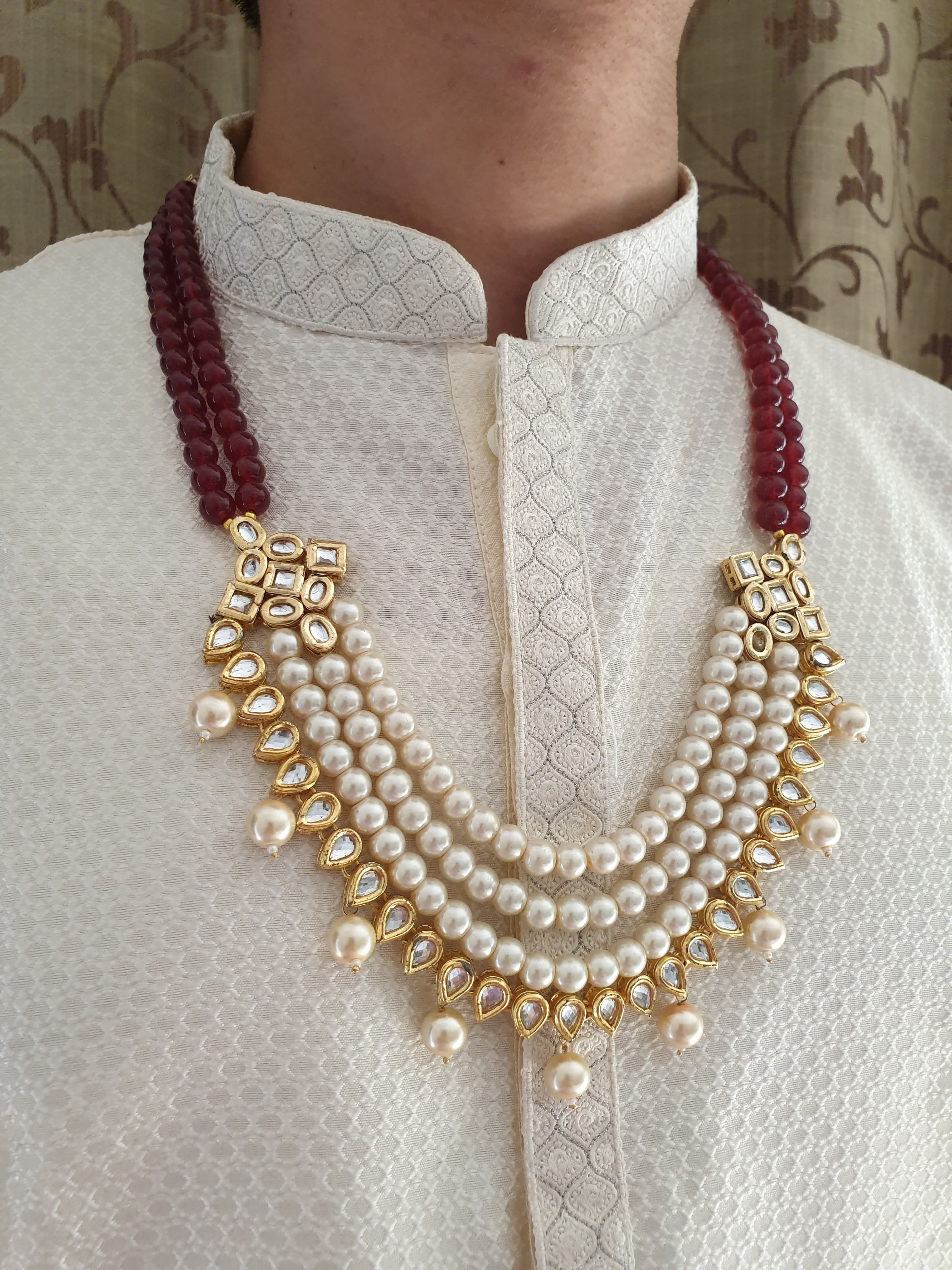 Red Stone Kundan Groom Necklace For Sherwani